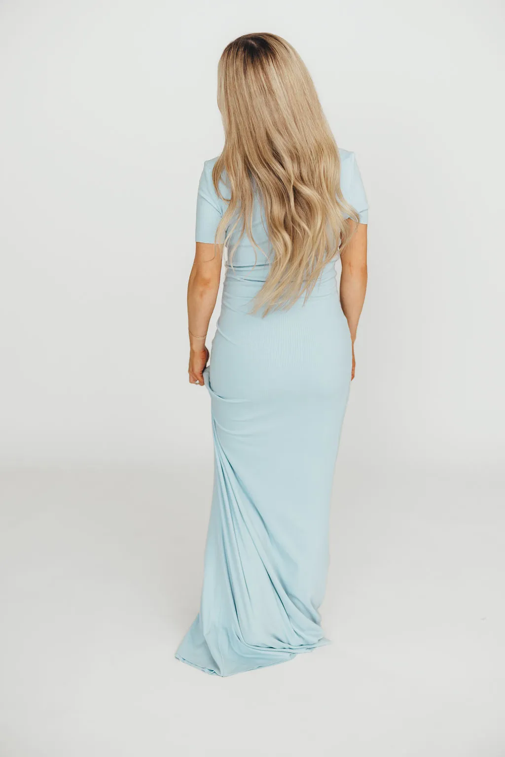 The Charlie Ribbed Maxi Dress in Baby Blue -Bump Friendly