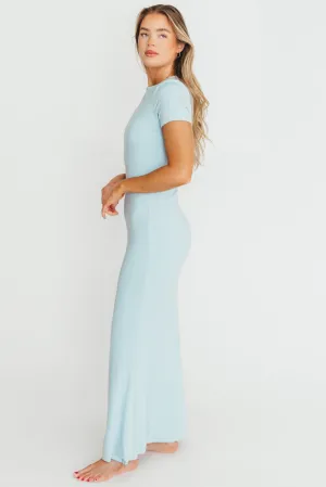 The Charlie Ribbed Maxi Dress in Baby Blue -Bump Friendly