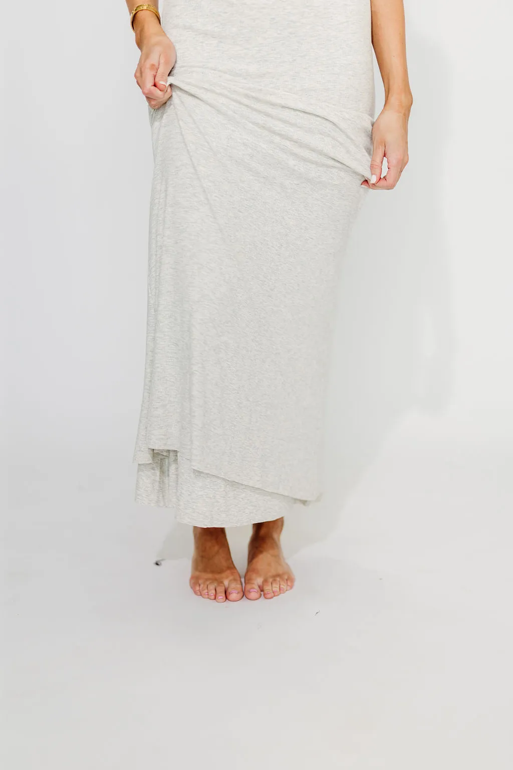 The Charlie Ribbed Maxi Dress in Light Heather Grey -Bump Friendly