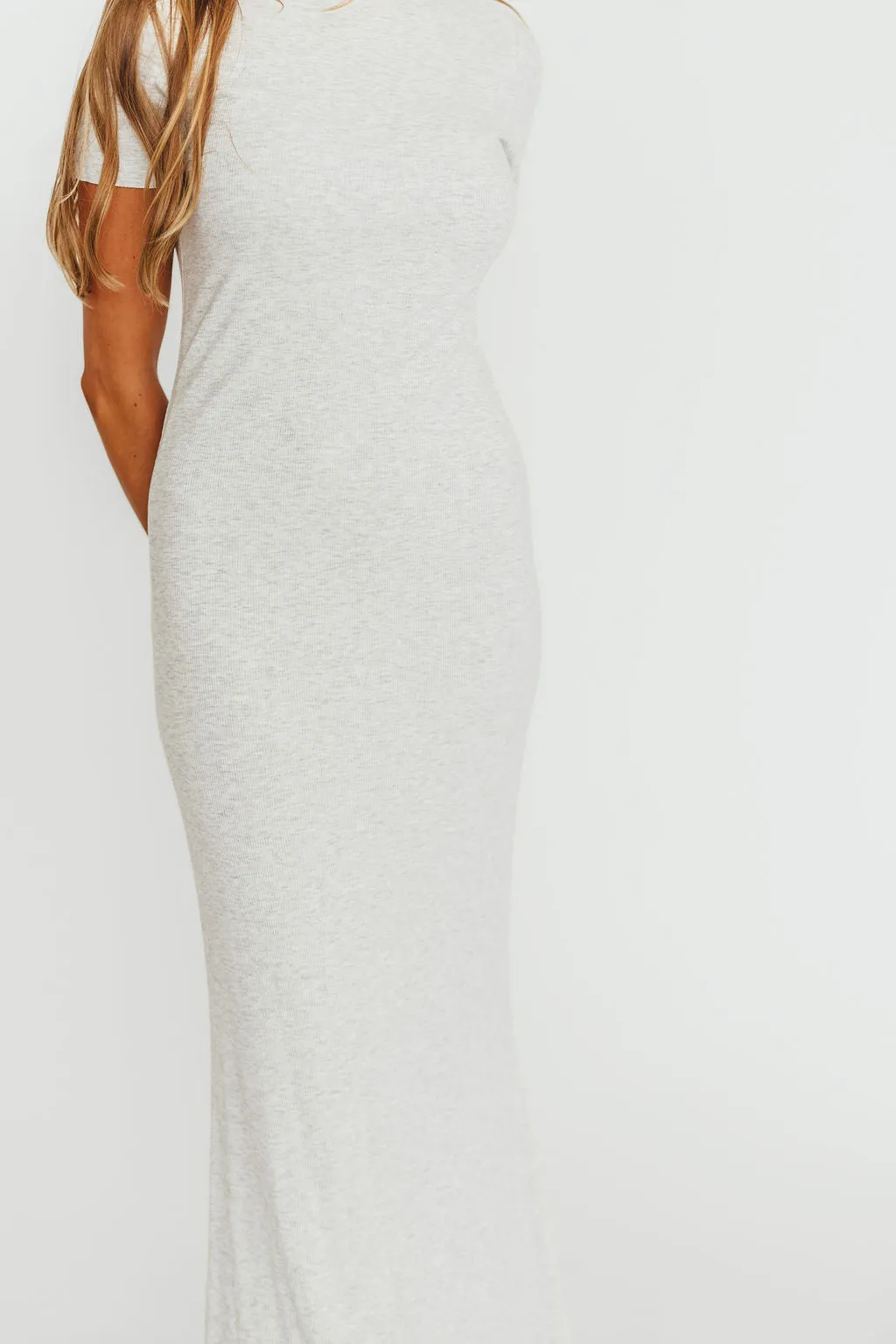 The Charlie Ribbed Maxi Dress in Light Heather Grey -Bump Friendly