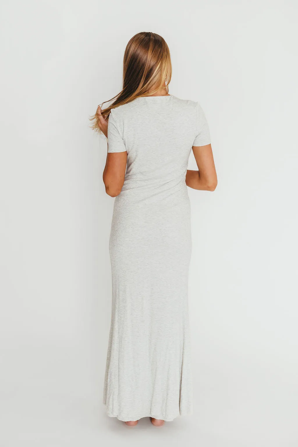 The Charlie Ribbed Maxi Dress in Light Heather Grey -Bump Friendly