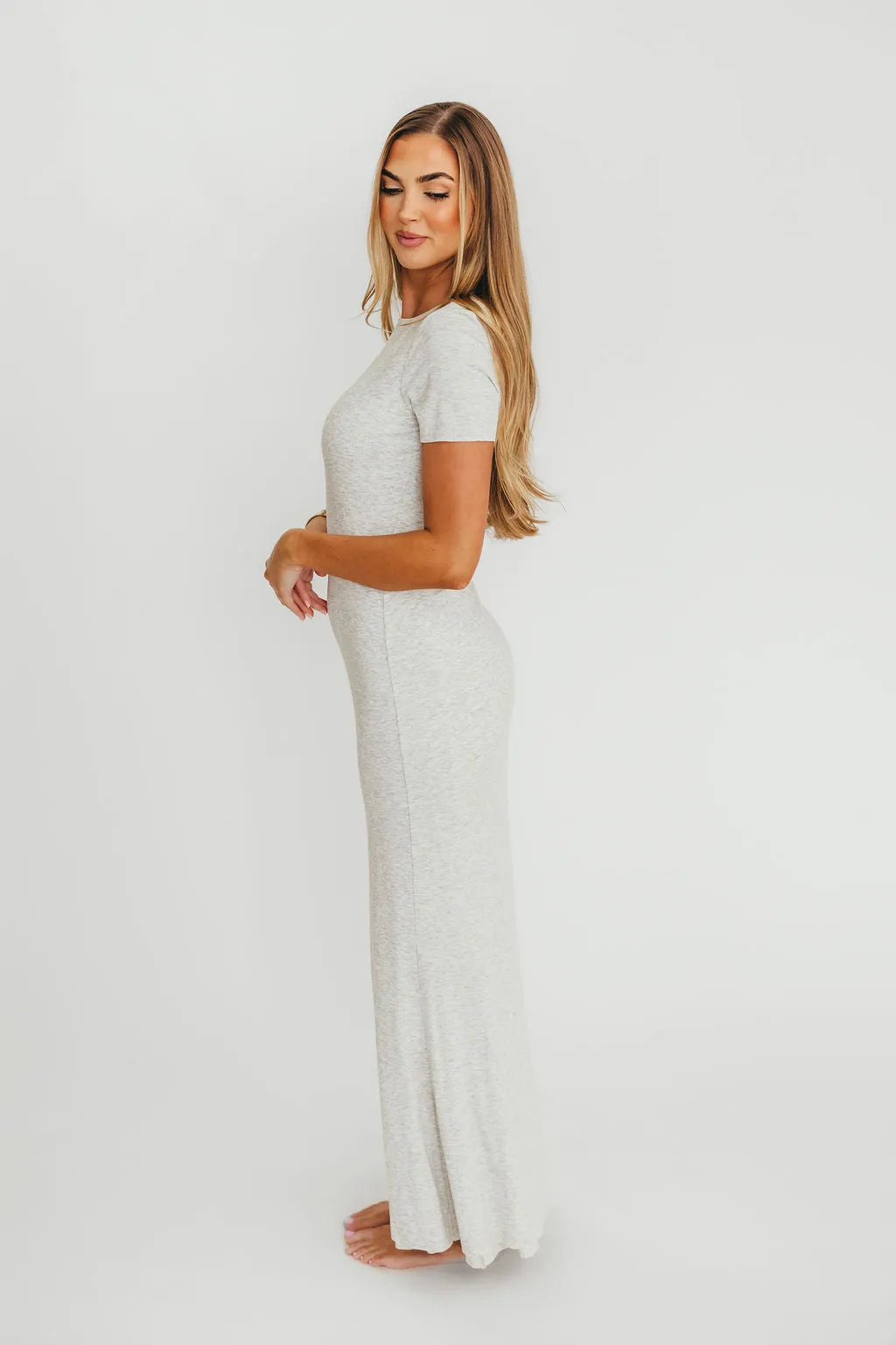 The Charlie Ribbed Maxi Dress in Light Heather Grey -Bump Friendly