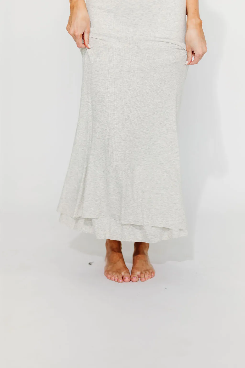 The Charlie Ribbed Maxi Dress in Light Heather Grey -Bump Friendly