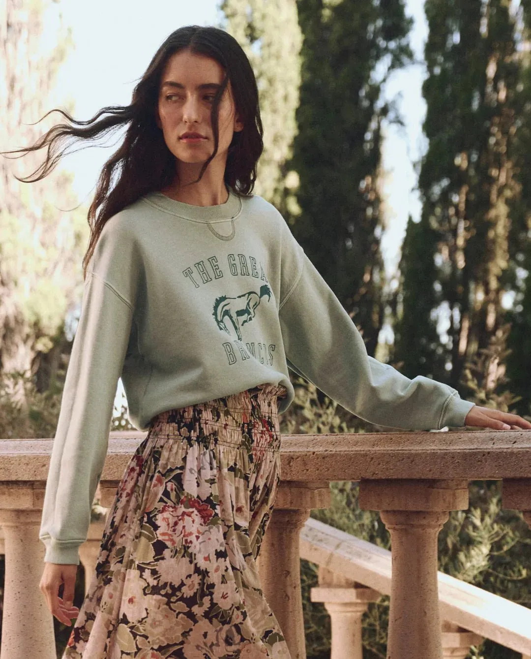 The Great - Smoke Green Bucking Bronco League Sweatshirt