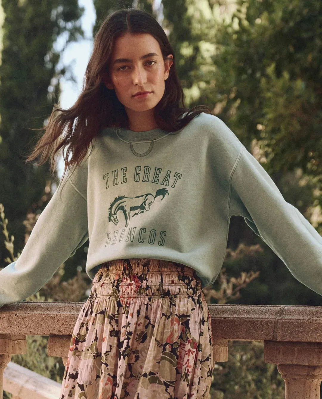 The Great - Smoke Green Bucking Bronco League Sweatshirt