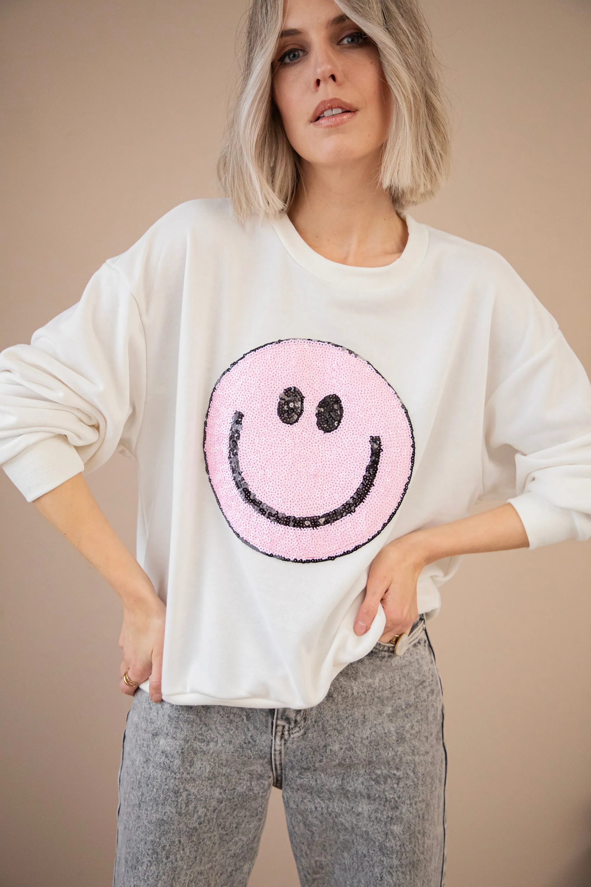 The One With The Smile Off White/Pink - Sweater