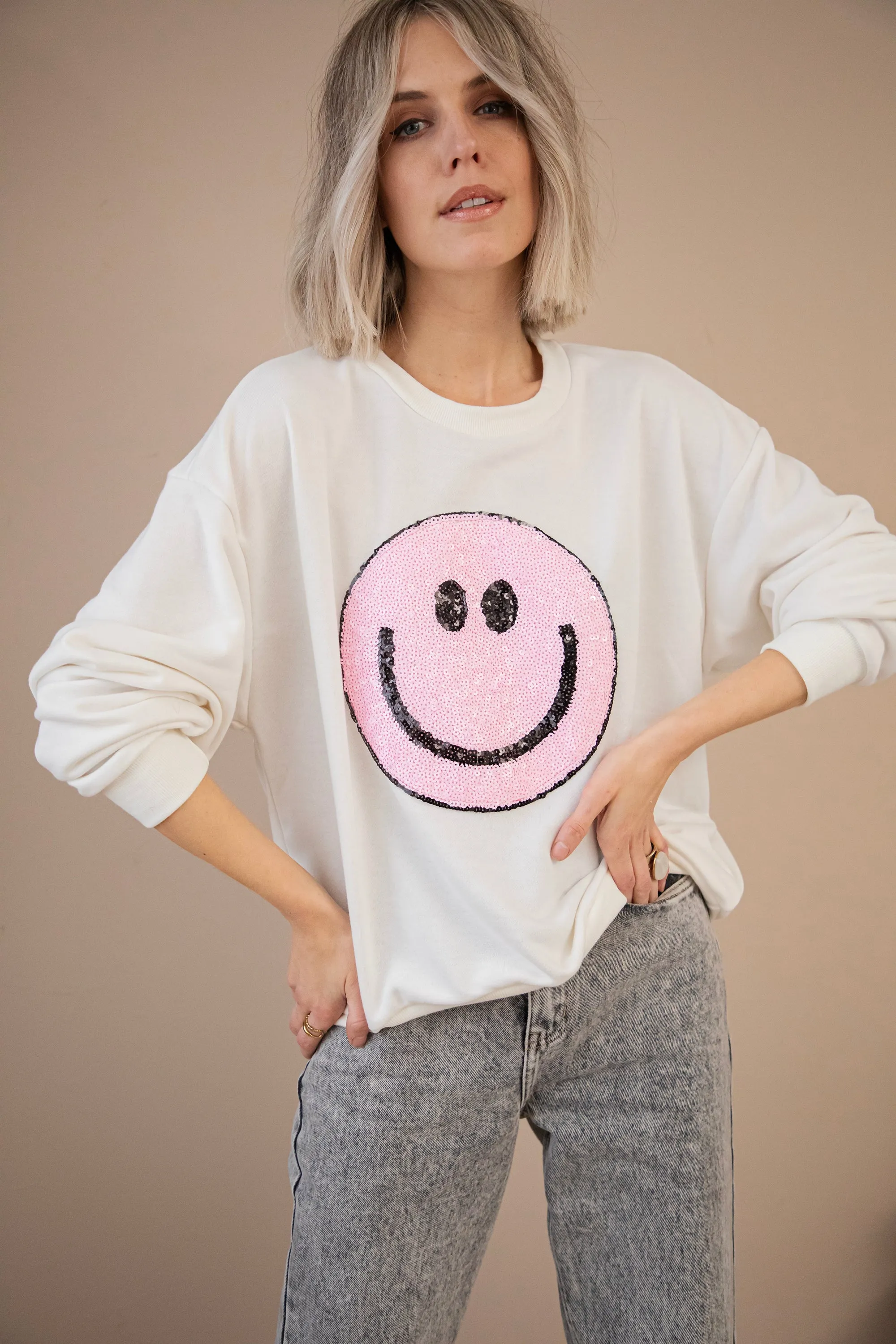 The One With The Smile Off White/Pink - Sweater