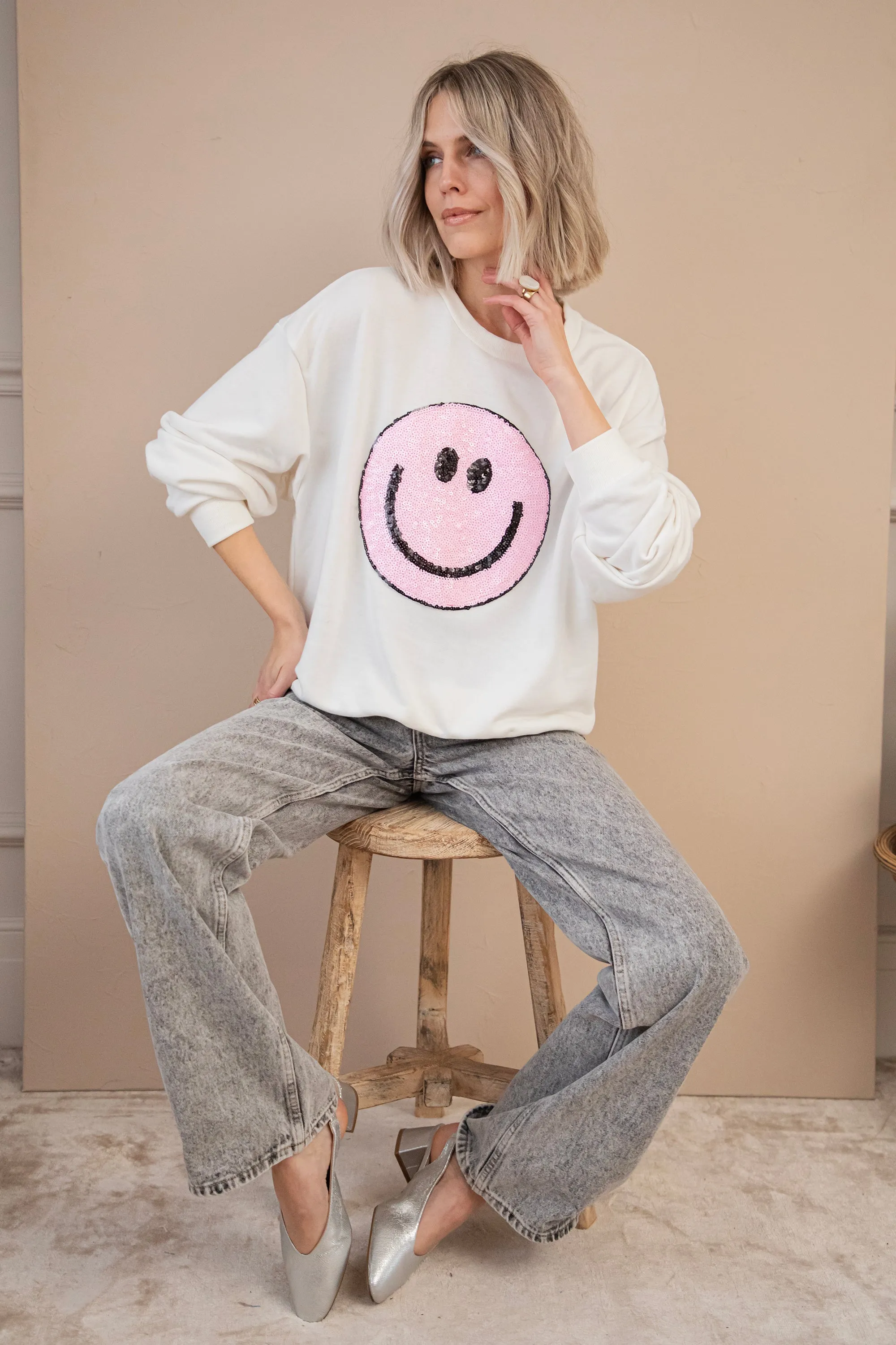 The One With The Smile Off White/Pink - Sweater