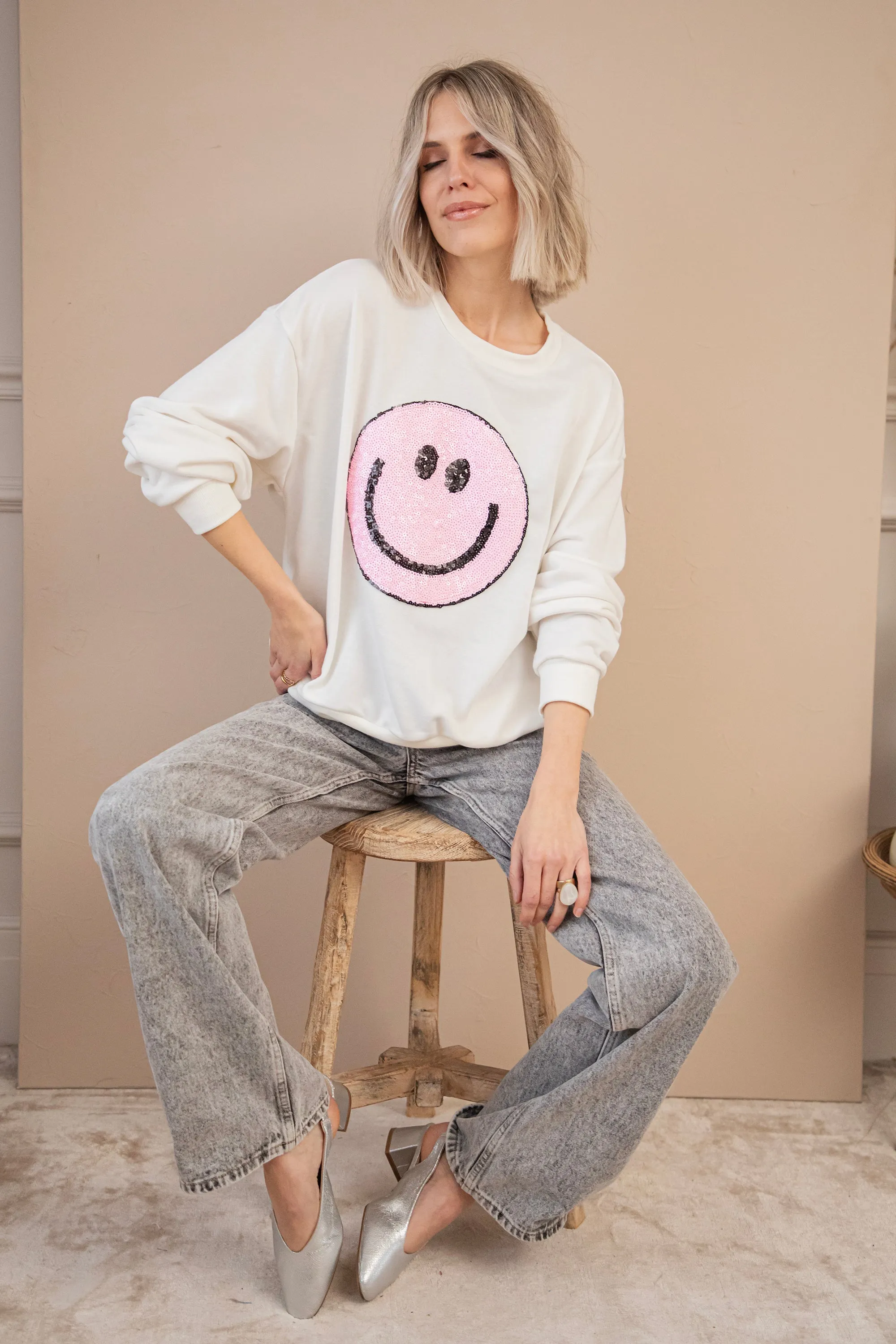 The One With The Smile Off White/Pink - Sweater