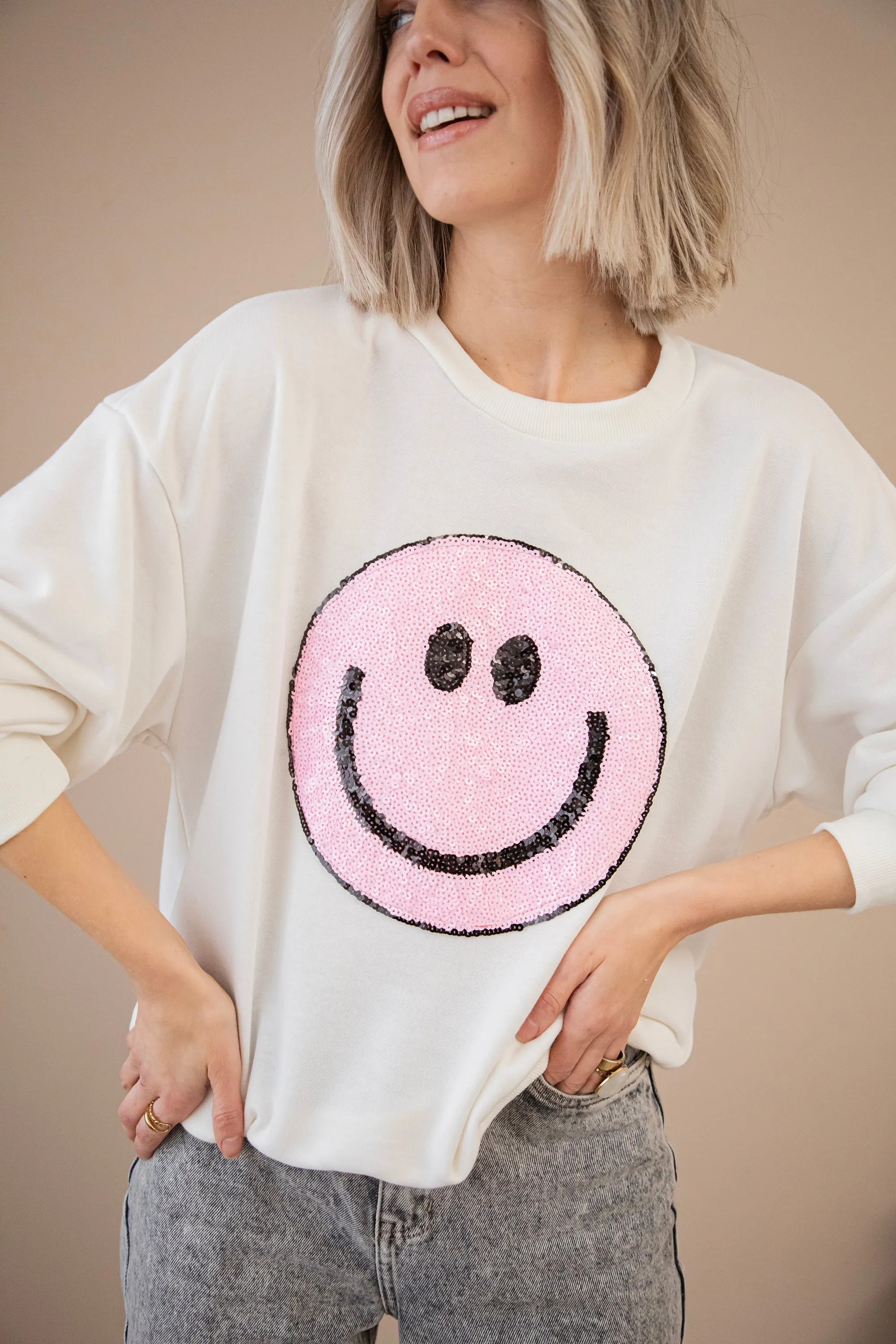 The One With The Smile Off White/Pink - Sweater