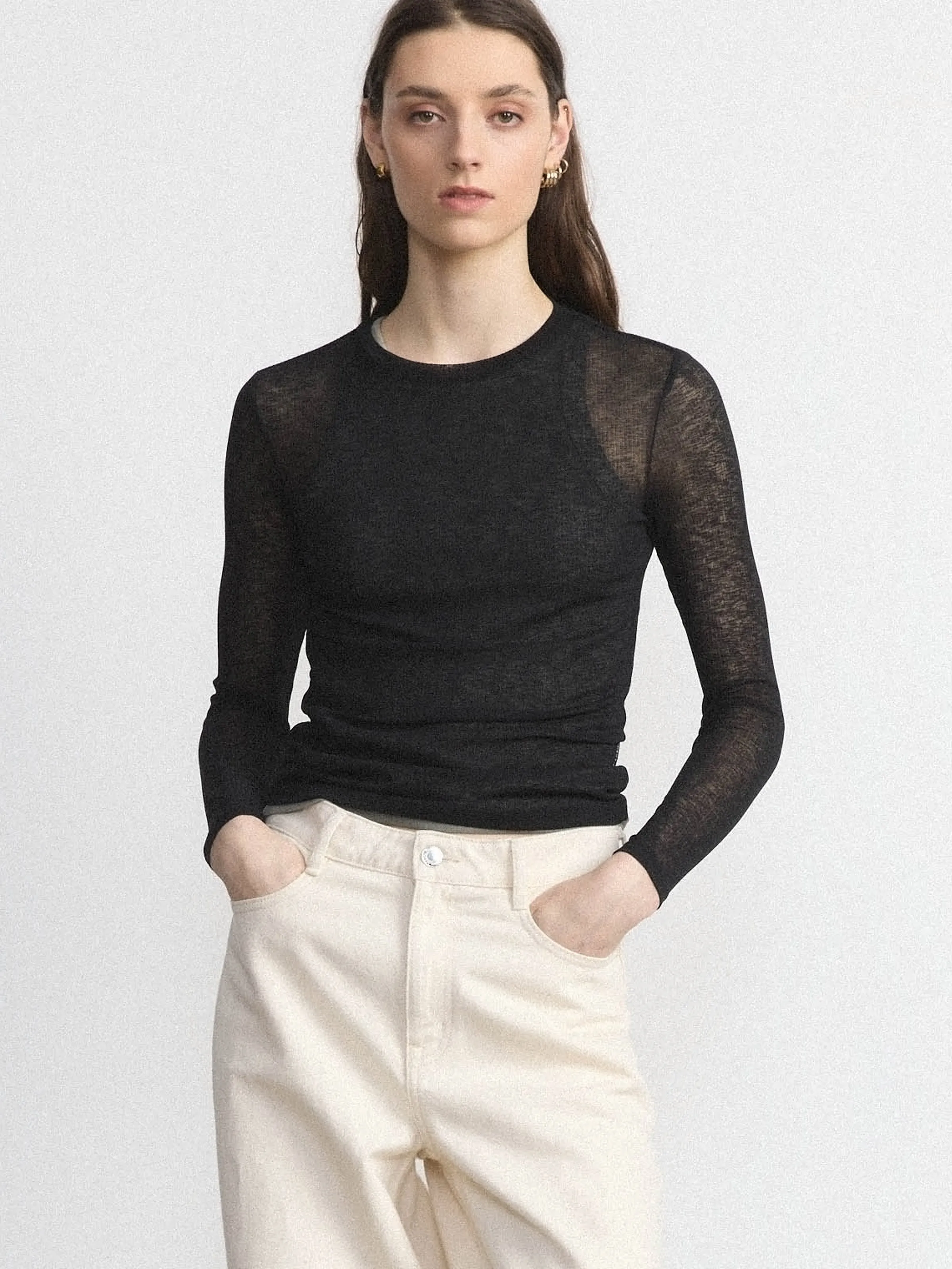The Sheer Long Sleeve T-Shirt in Black