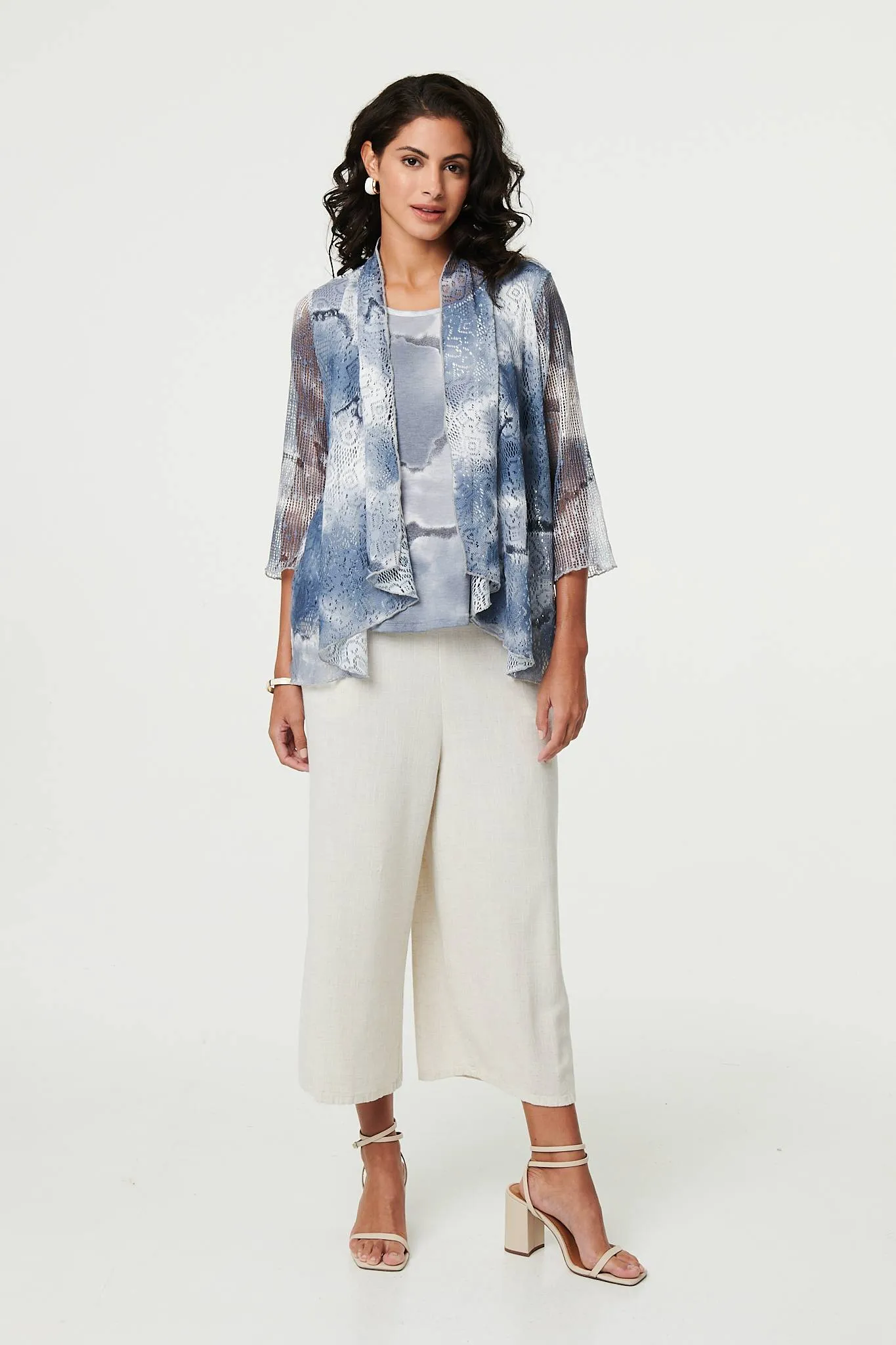 Tie Dye Semi Sheer Crochet Waterfall Top