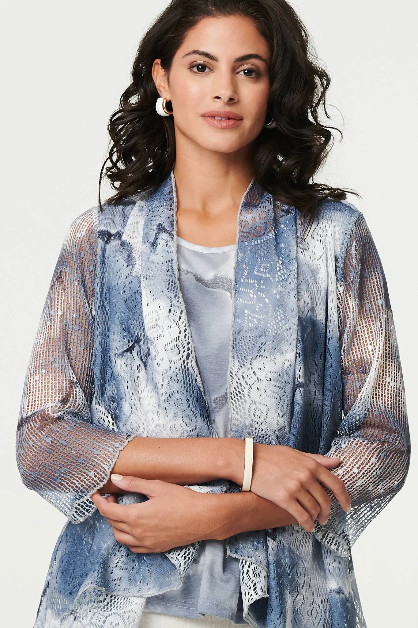Tie Dye Semi Sheer Crochet Waterfall Top