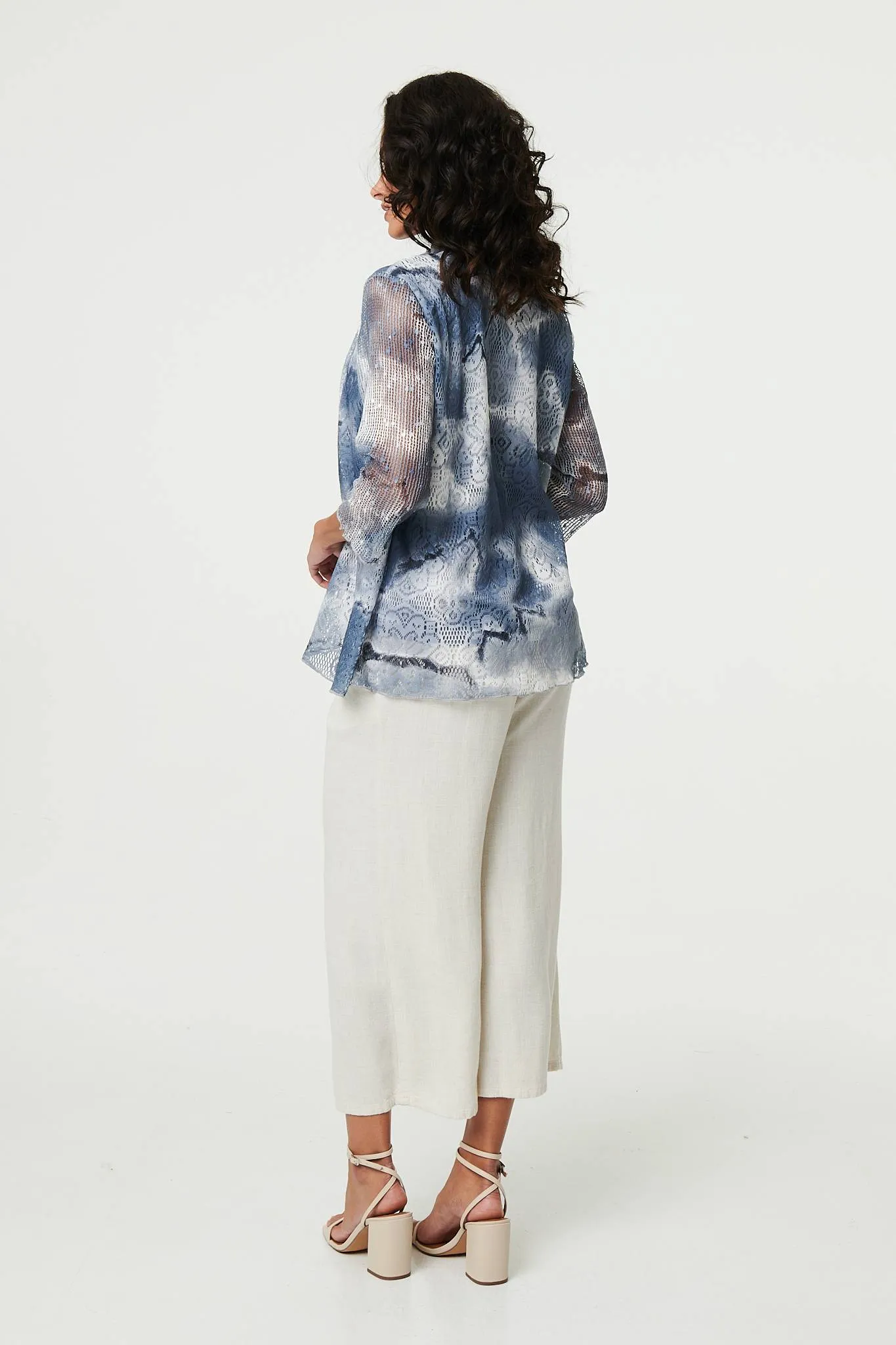 Tie Dye Semi Sheer Crochet Waterfall Top