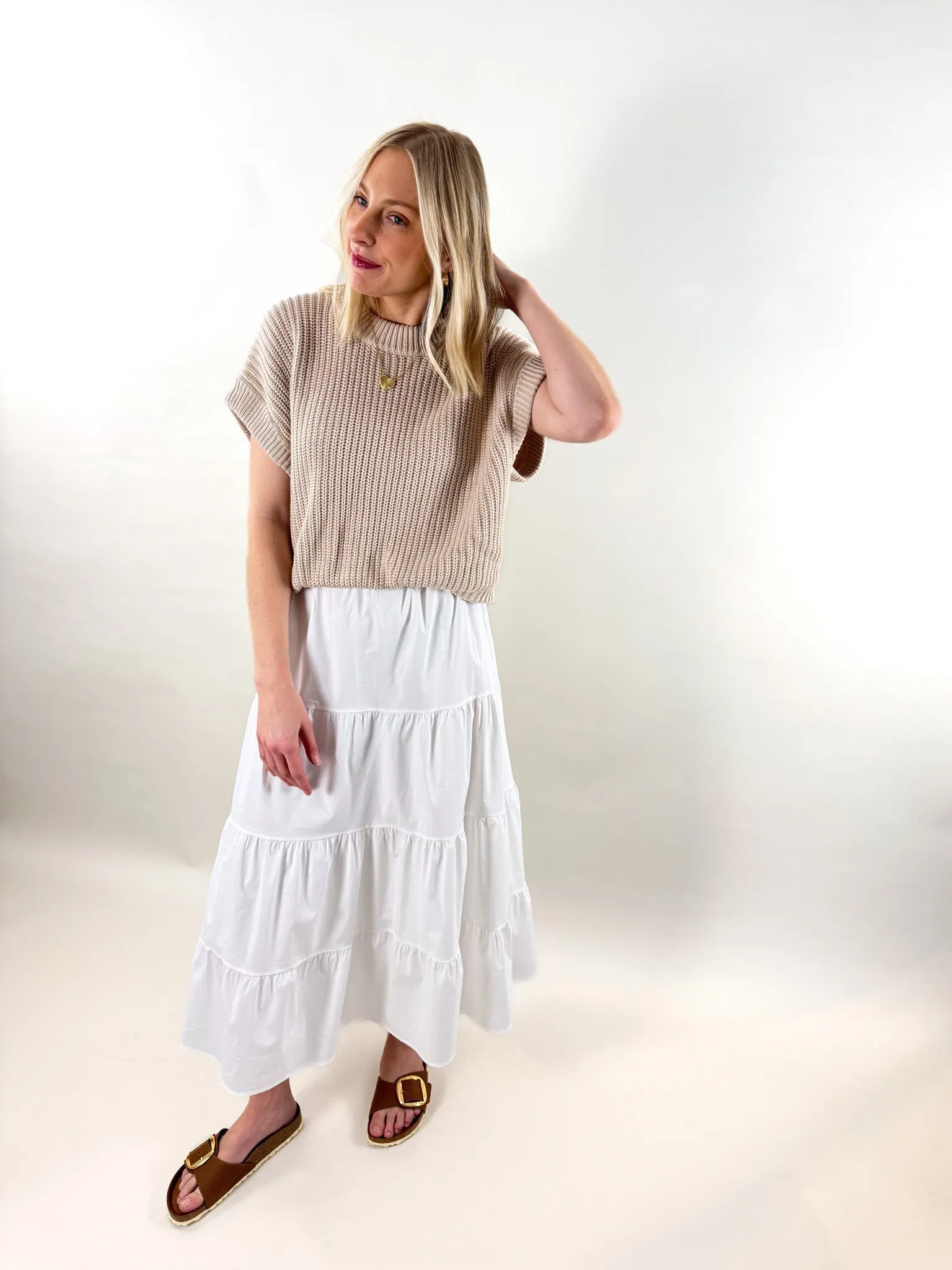 Trixie Mixed Media Sweater W/Poplin Skirt