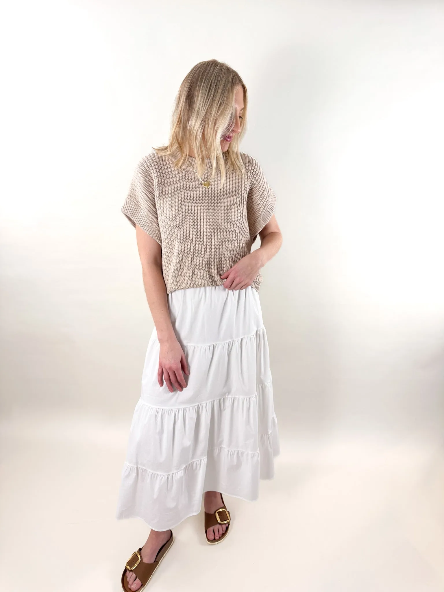 Trixie Mixed Media Sweater W/Poplin Skirt