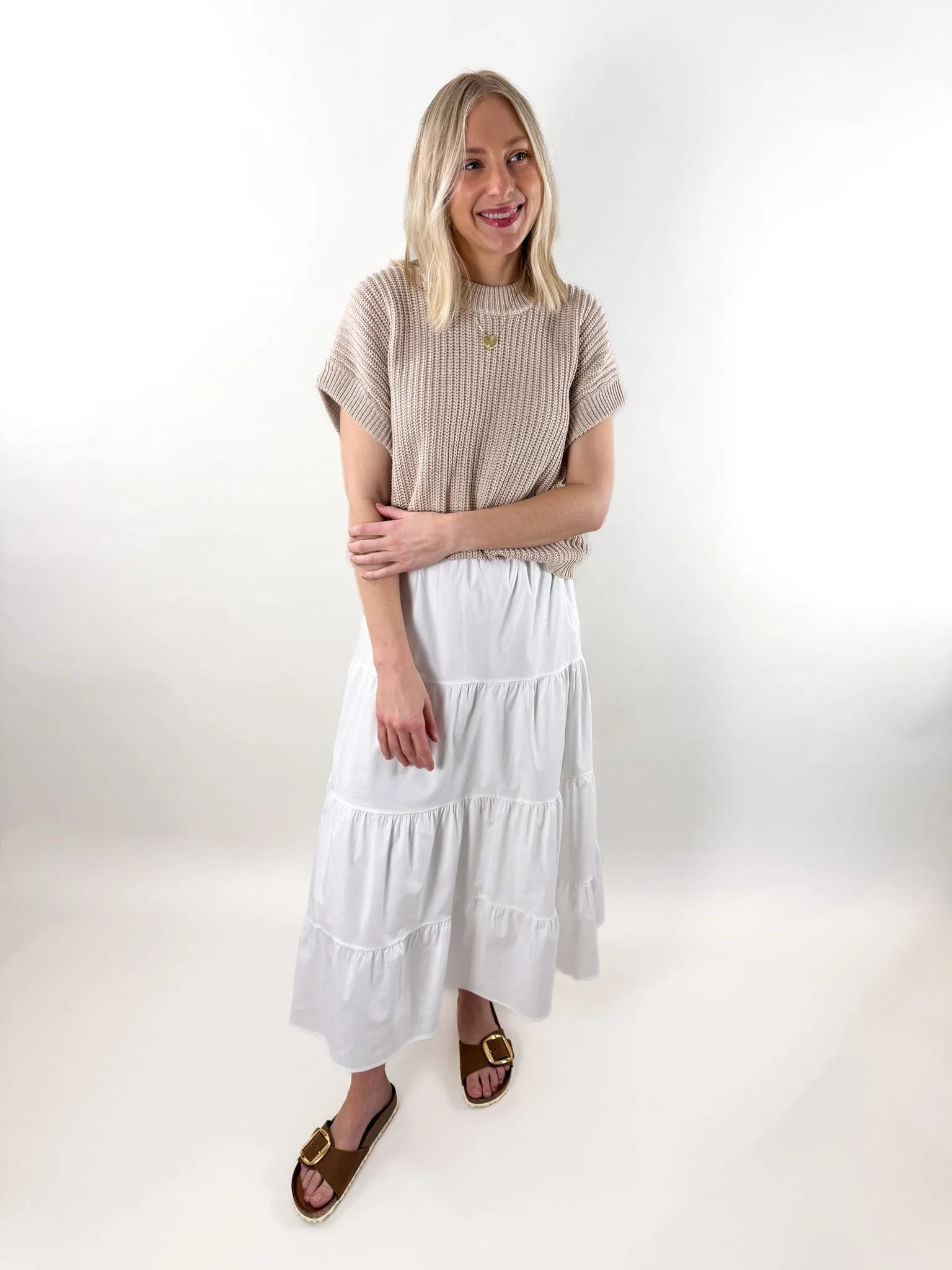 Trixie Mixed Media Sweater W/Poplin Skirt