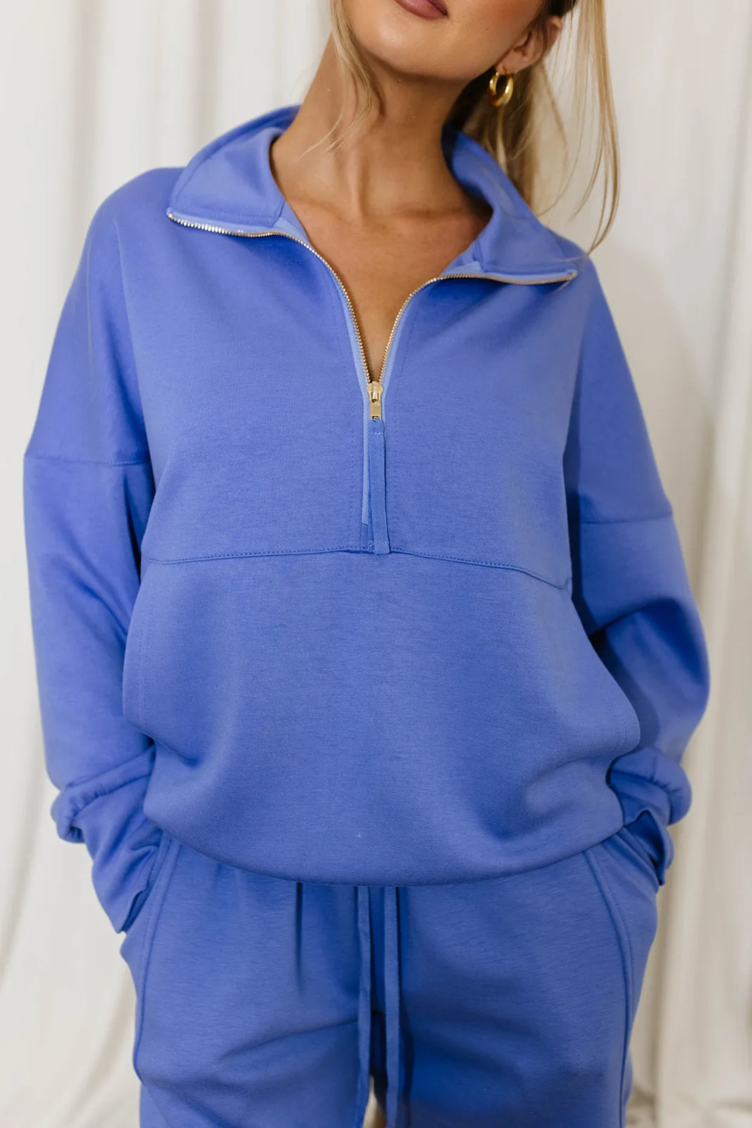 Turner Butter Modal Quarter Zip Up Pullover Top in Cornflower Blue