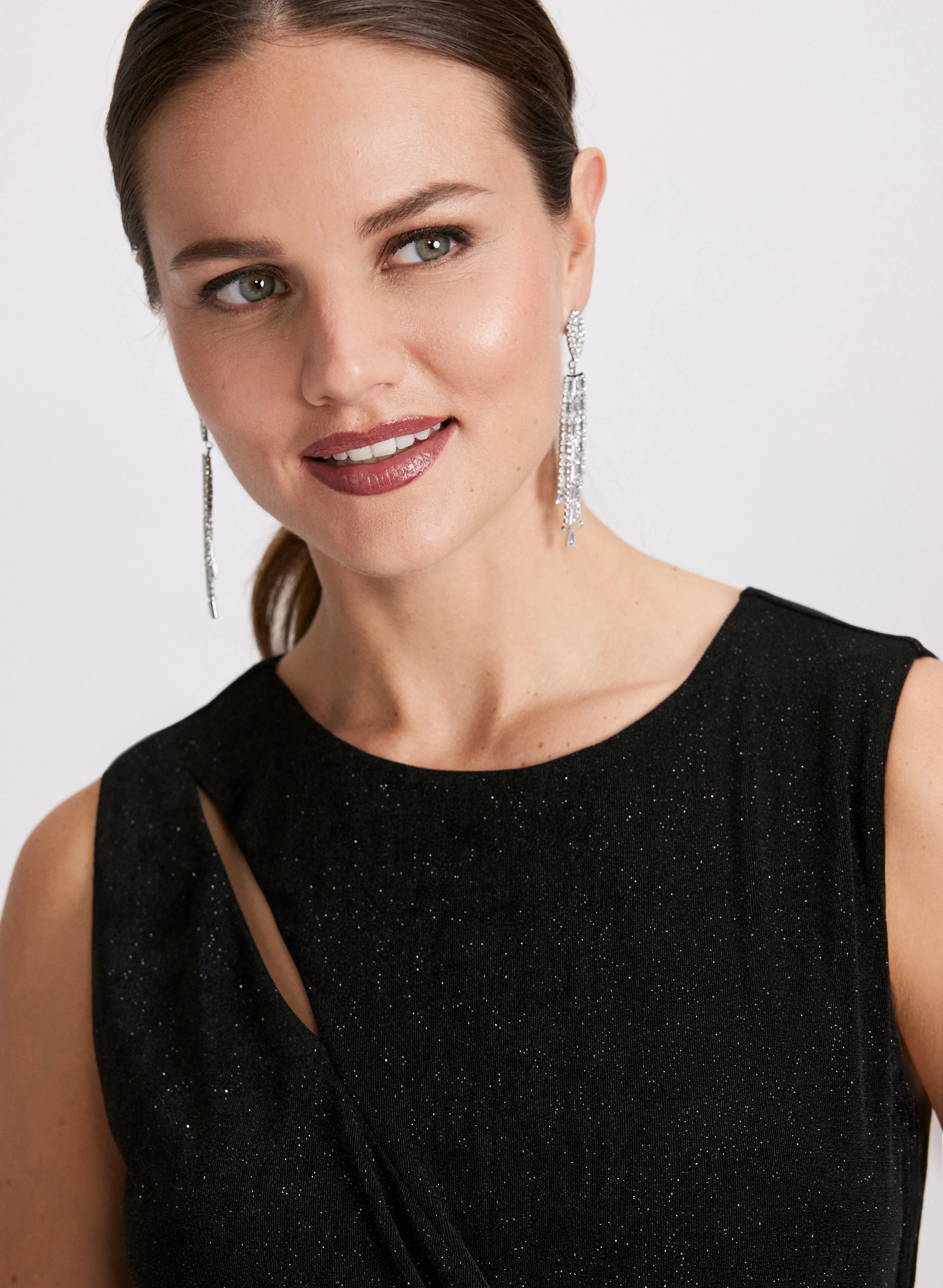 Twist-Front Glitter Knit Dress