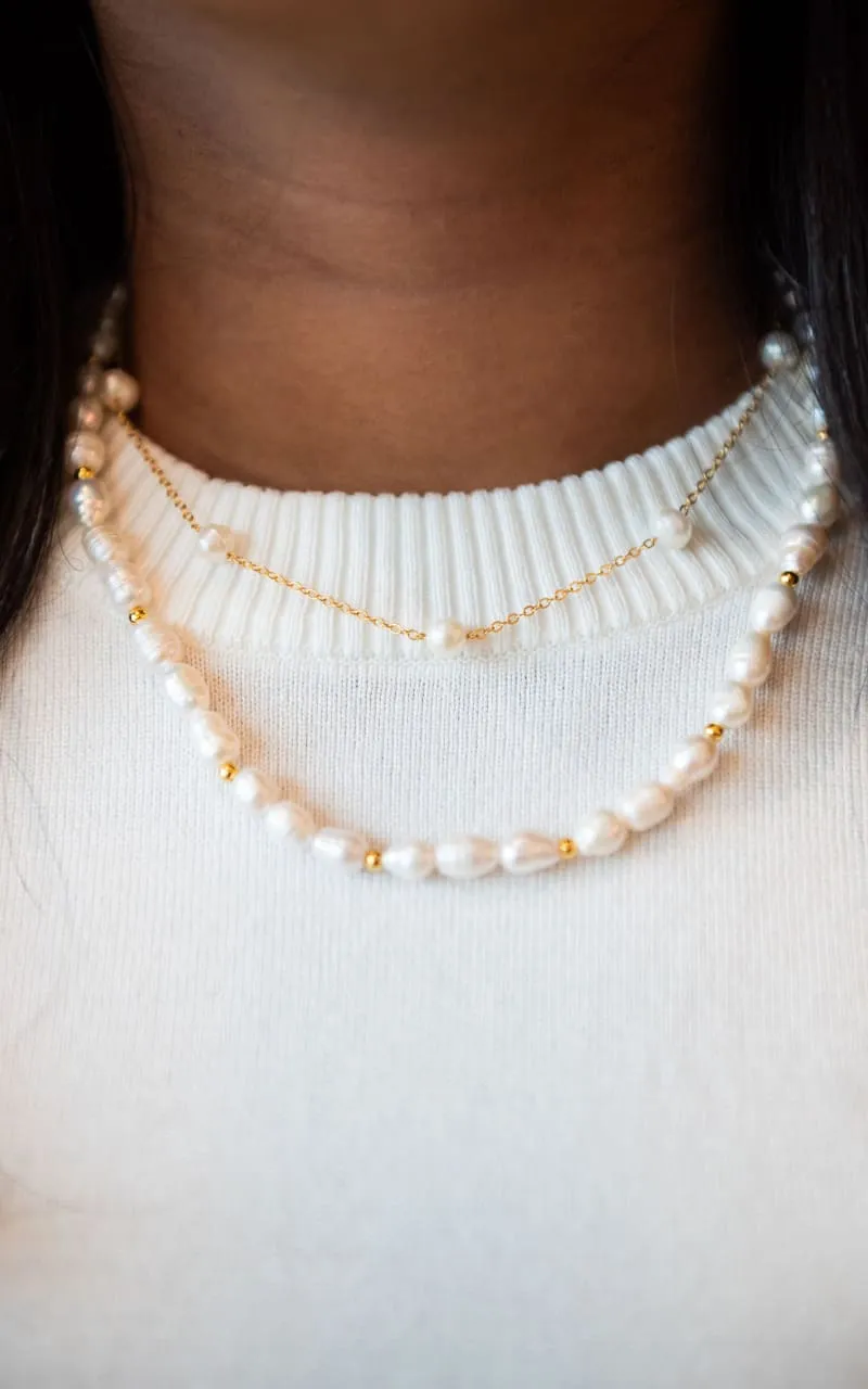 Twisted Baubles - Natural Pearls Chain Necklace