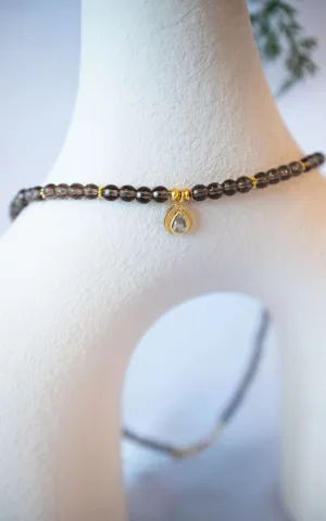 Twisted Baubles - Smoky Quartz Beaded with Gold Charm Necklace