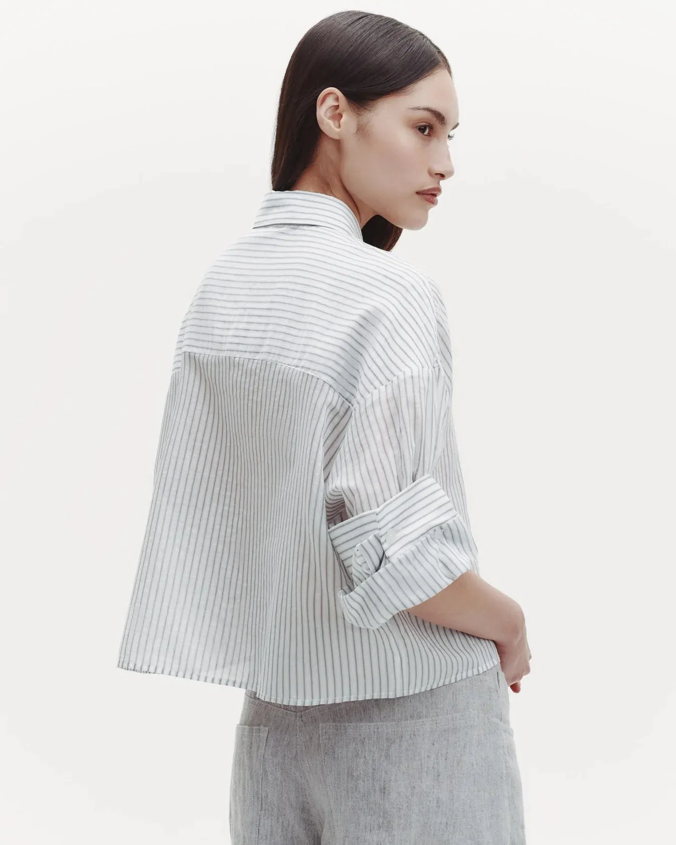 TWP - Next Ex Shirt in Harbor Grey Multi Cotton Silk Stripe