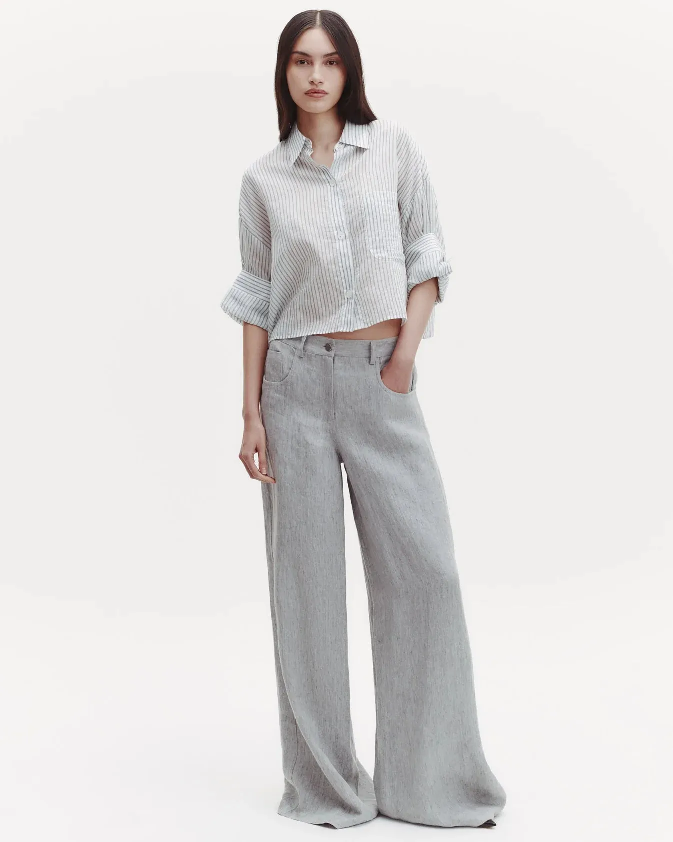 TWP - Next Ex Shirt in Harbor Grey Multi Cotton Silk Stripe