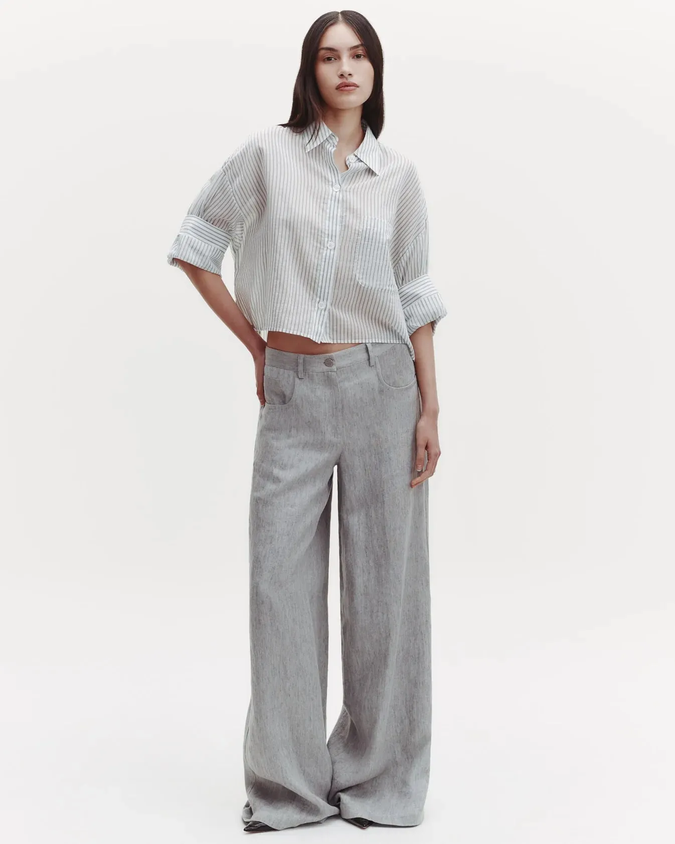 TWP - Next Ex Shirt in Harbor Grey Multi Cotton Silk Stripe