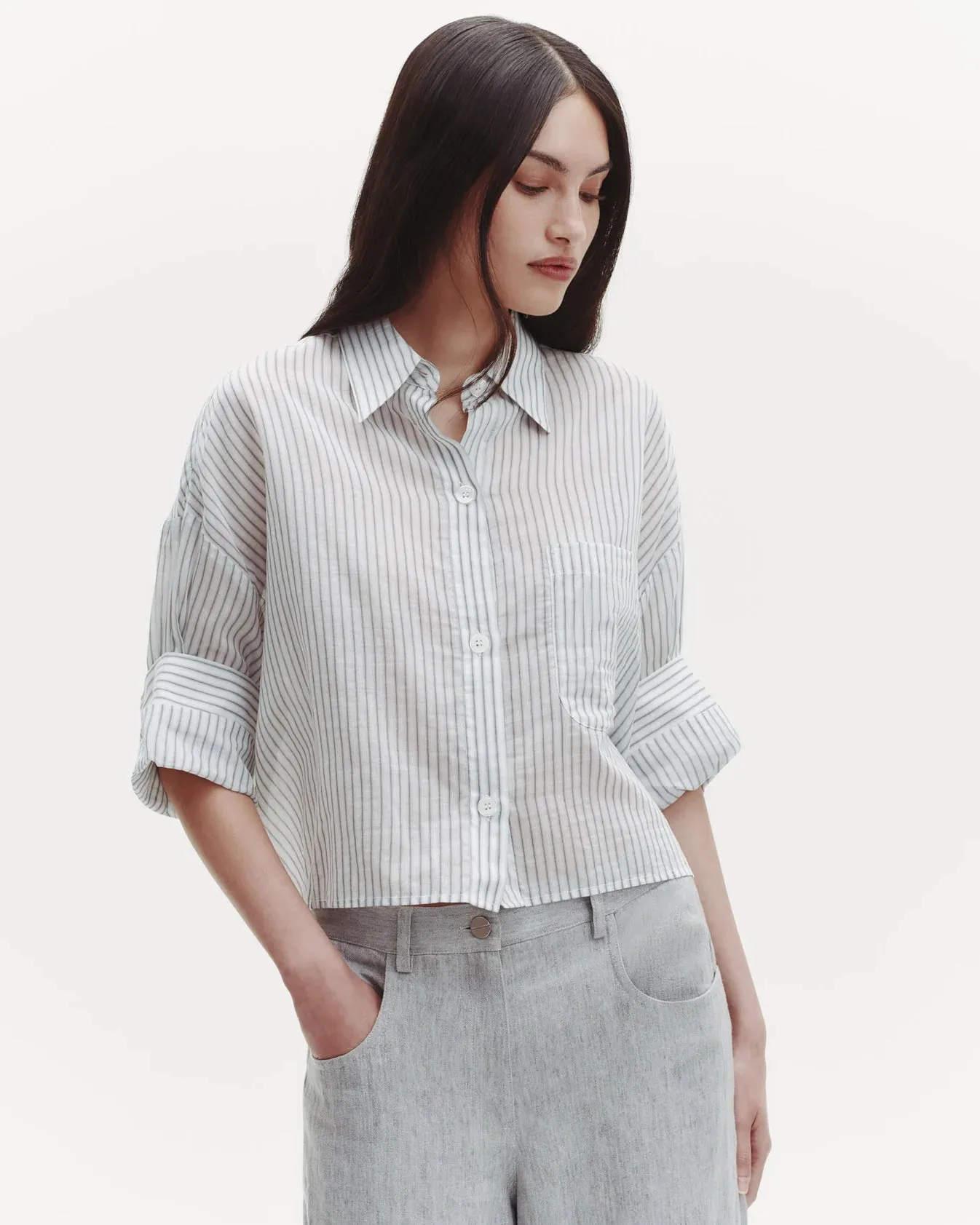 TWP - Next Ex Shirt in Harbor Grey Multi Cotton Silk Stripe