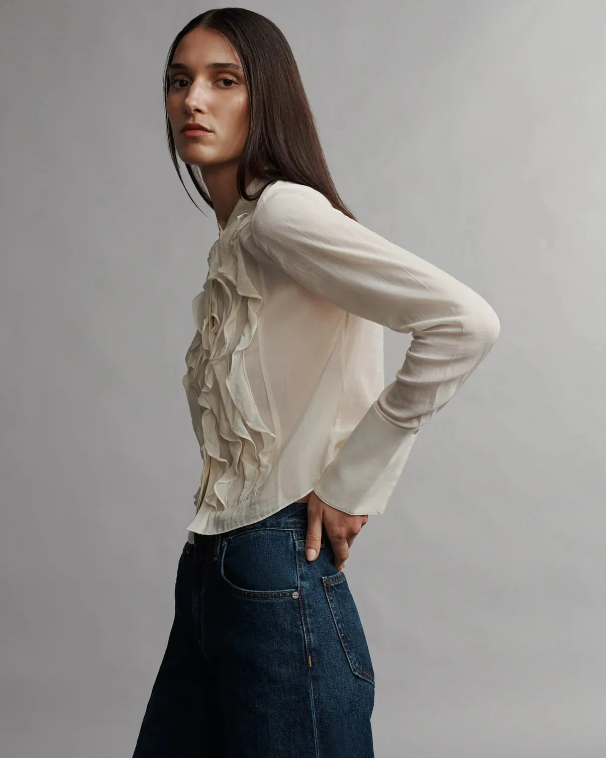 TWP - Patti shirt in Ivory Crinkled Silk Voile