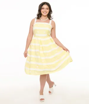 Unique Vintage Plus Size Lemon Merengue & White Lace Sundress