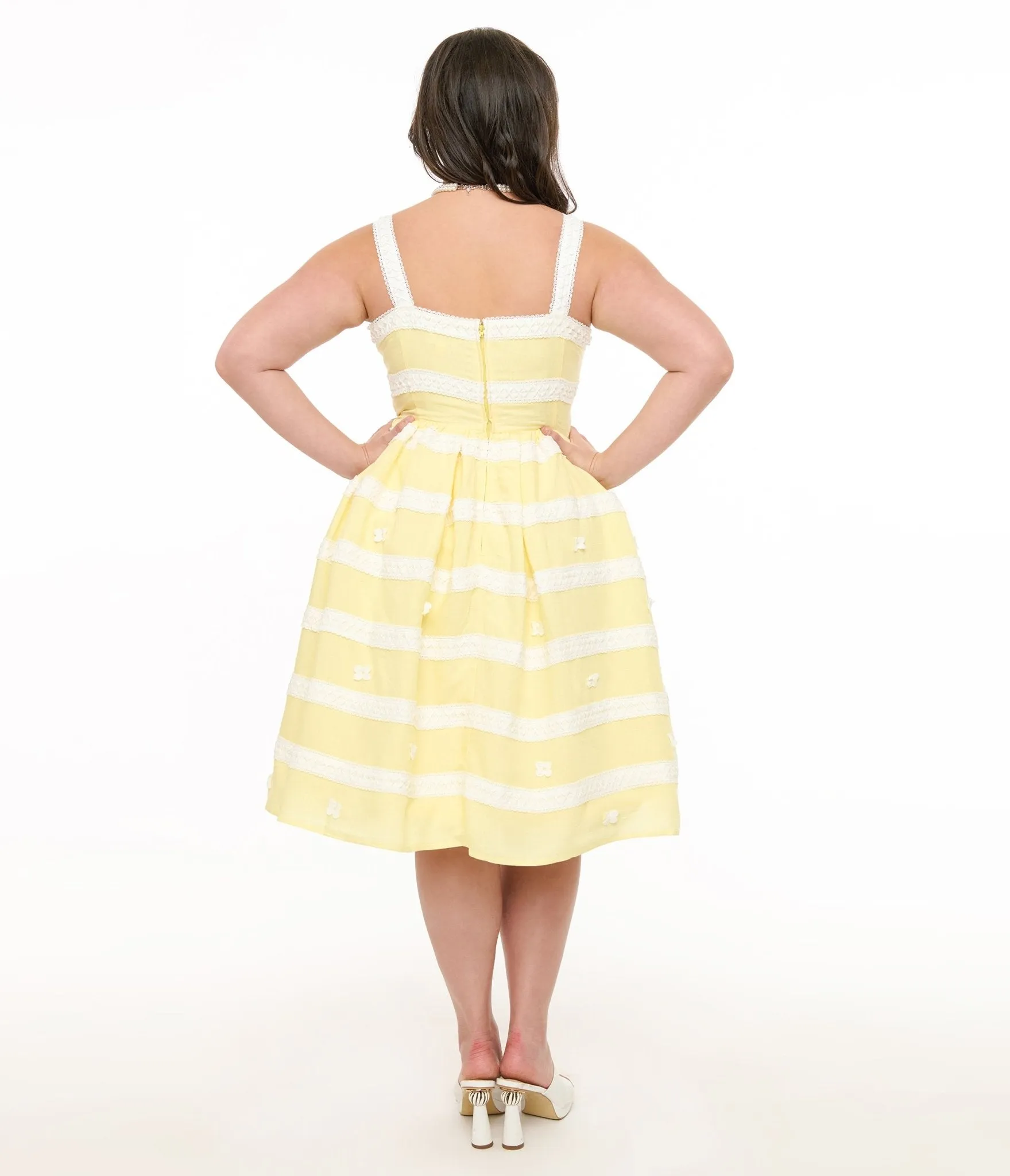 Unique Vintage Plus Size Lemon Merengue & White Lace Sundress