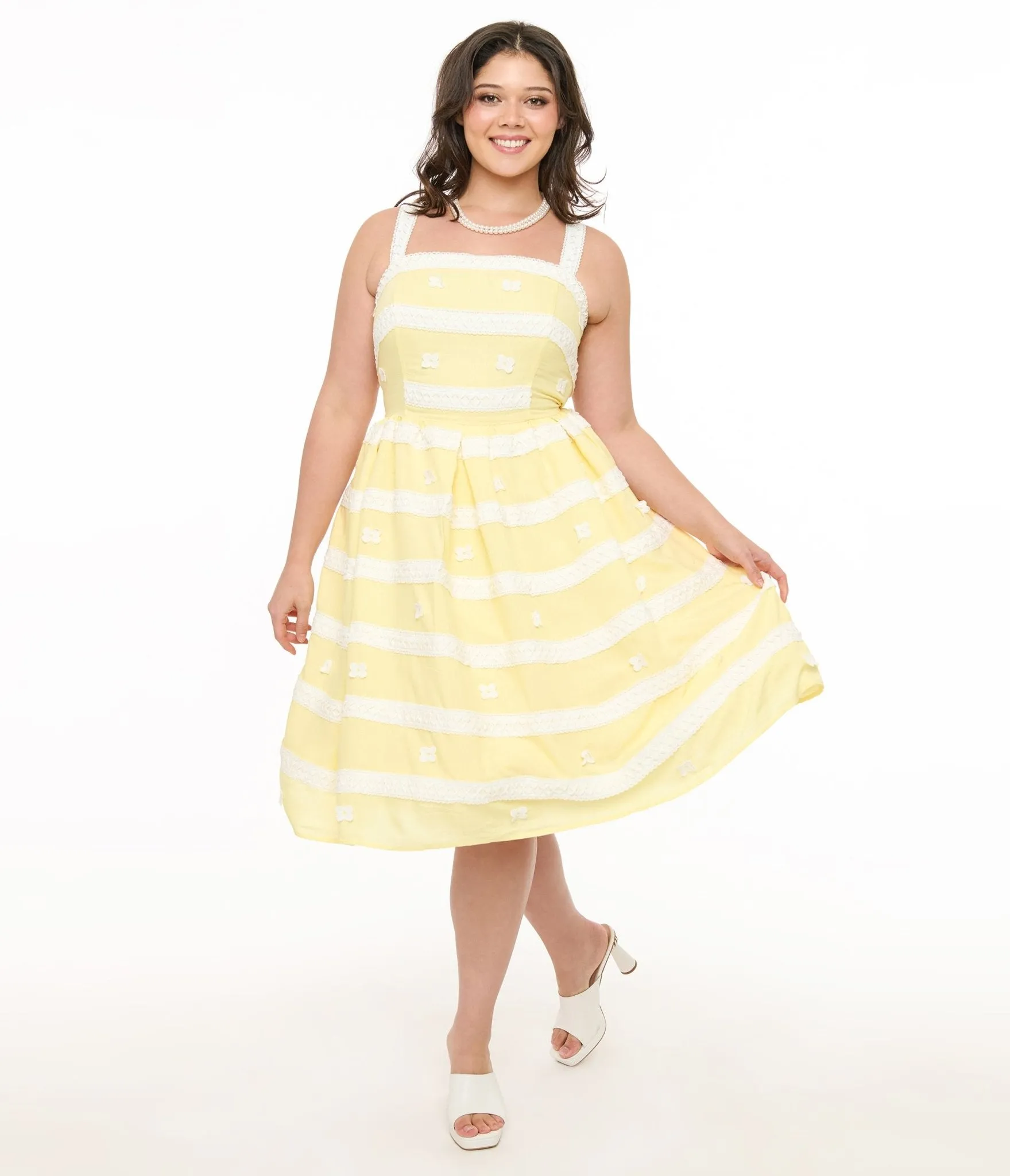 Unique Vintage Plus Size Lemon Merengue & White Lace Sundress
