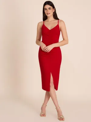 V-Neck Midi Sheath Dress