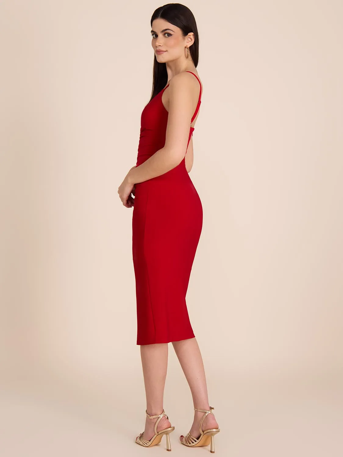 V-Neck Midi Sheath Dress