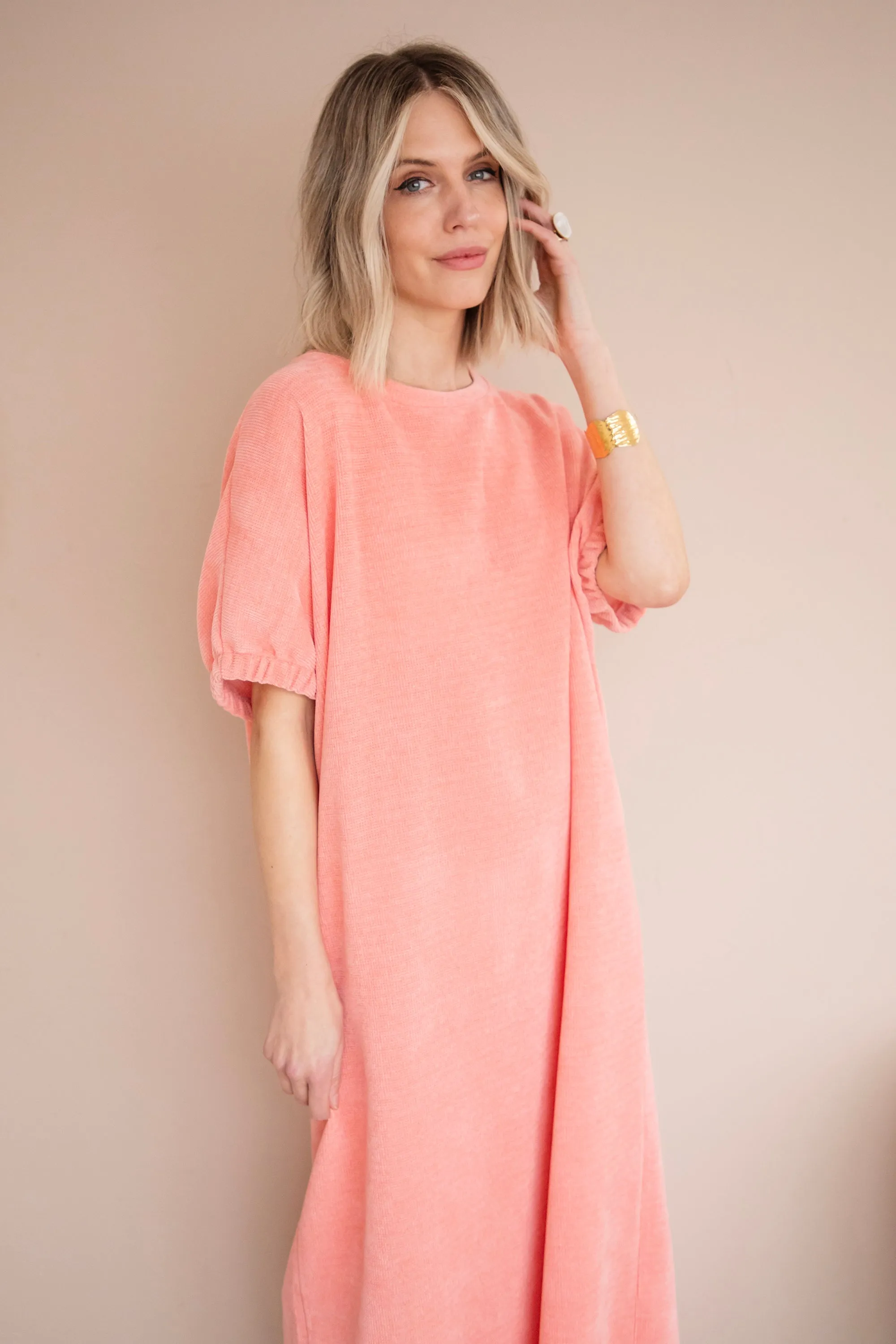 Valery Velvet Coral - Maxi Jurk