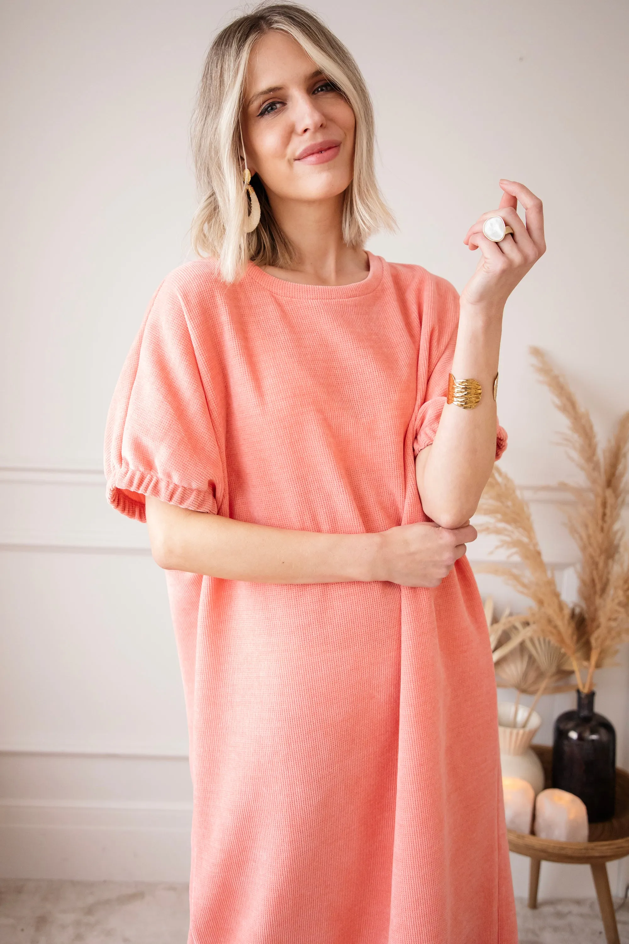 Valery Velvet Coral - Maxi Jurk