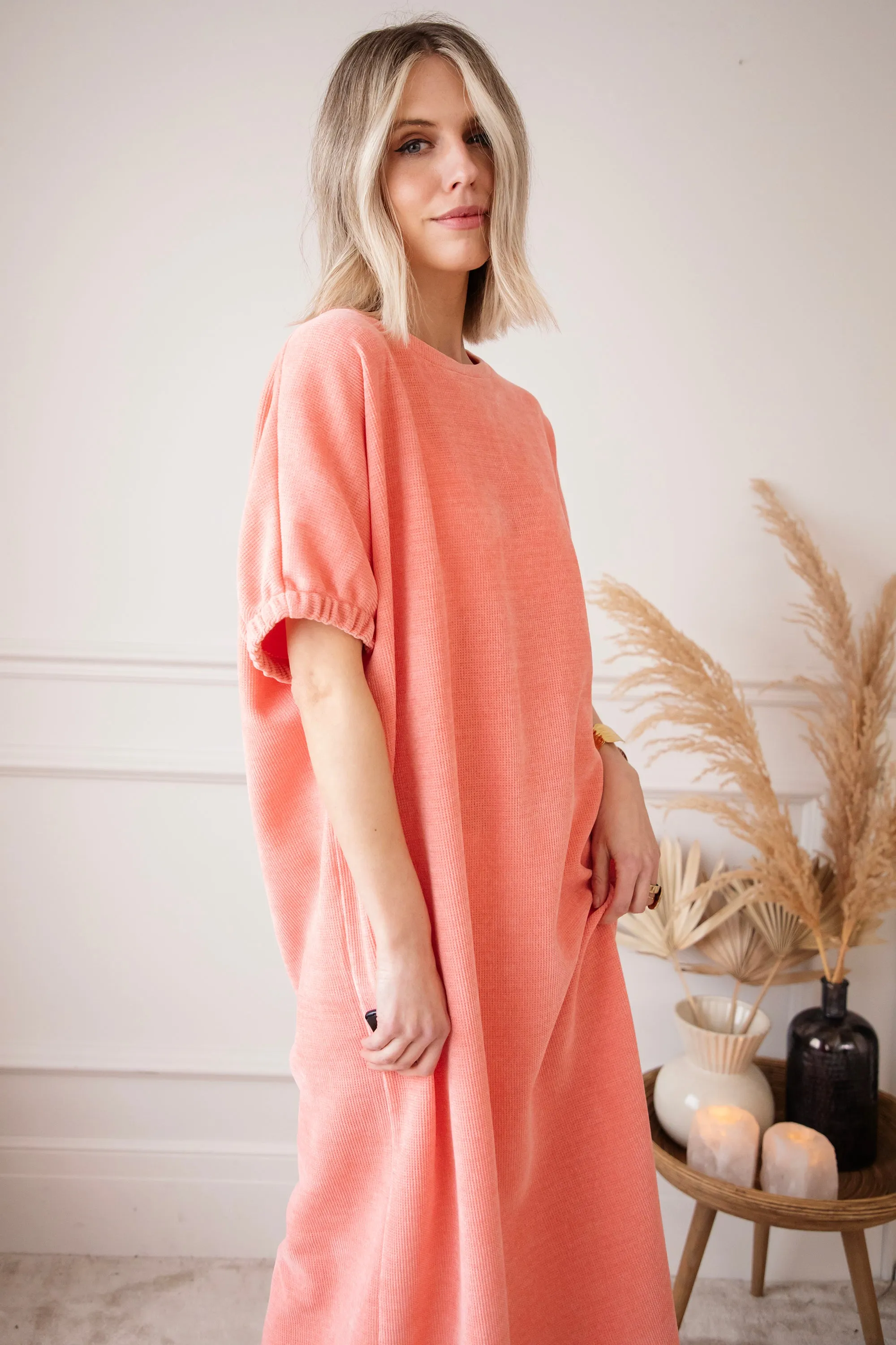 Valery Velvet Coral - Maxi Jurk