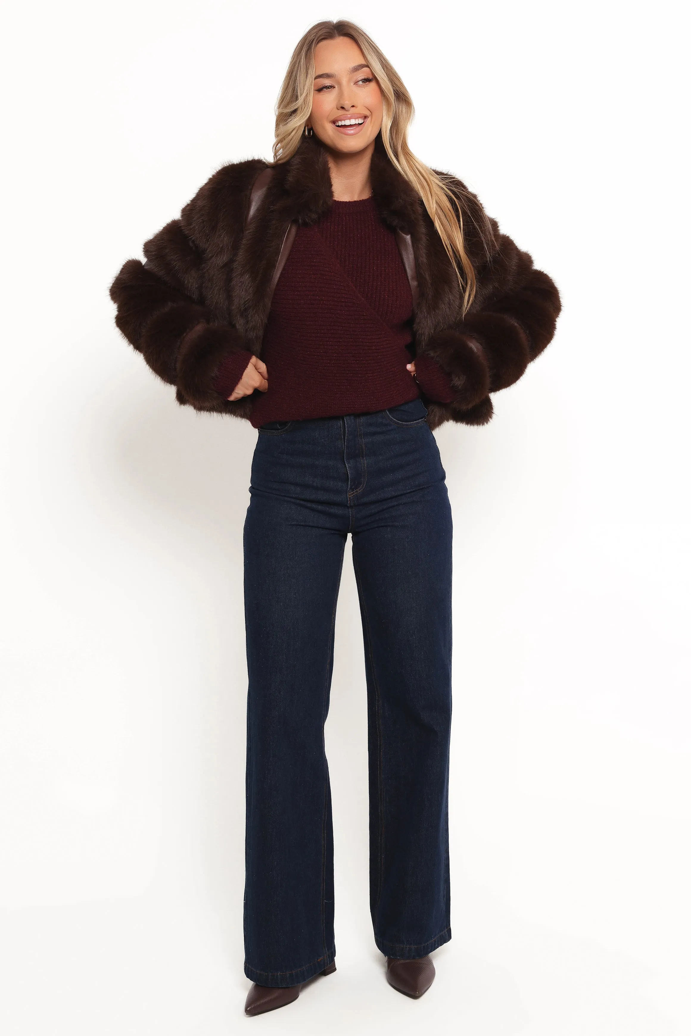 Velma Channel Faux Fur Jacket - Chocolate