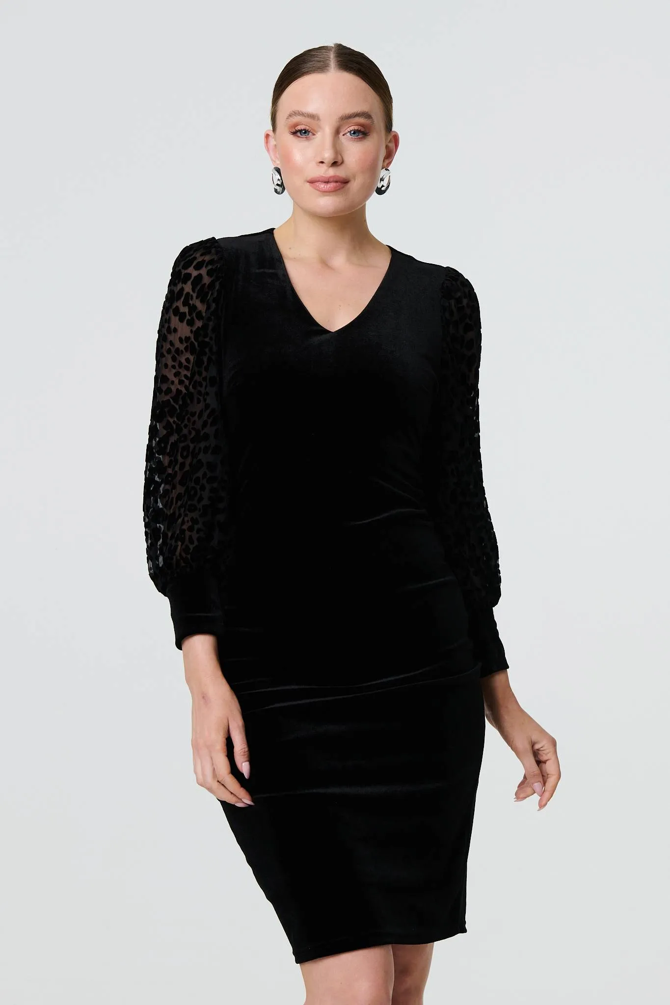 Velvet Long Sleeve Shift Dress