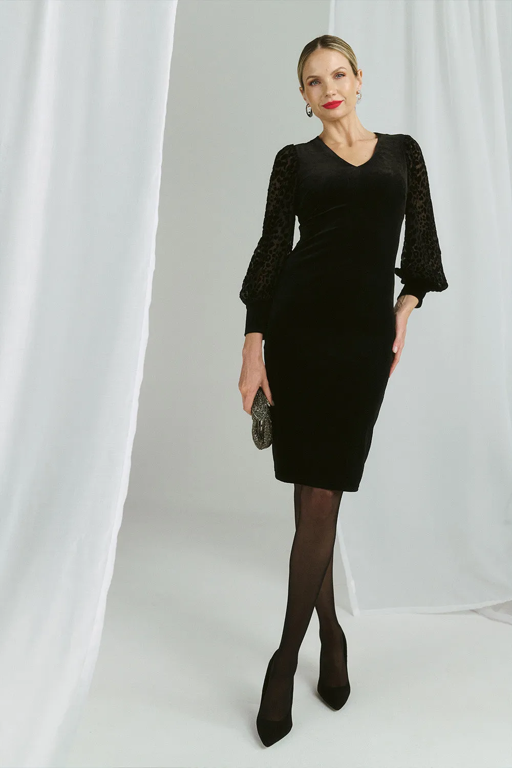 Velvet Long Sleeve Shift Dress