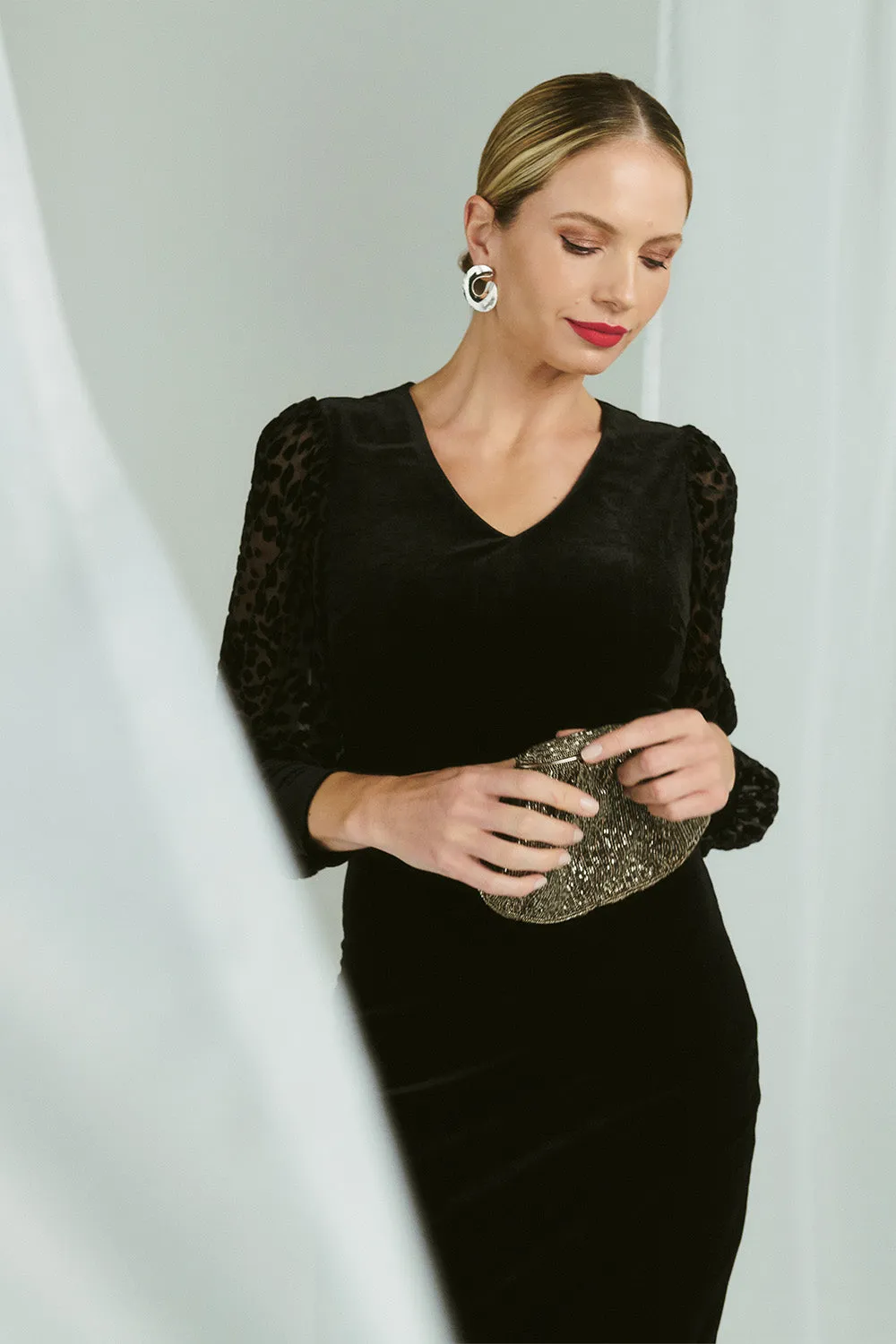 Velvet Long Sleeve Shift Dress