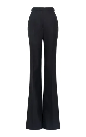 Vesta Flared Pant in Black Virgin Wool Silk with Linen