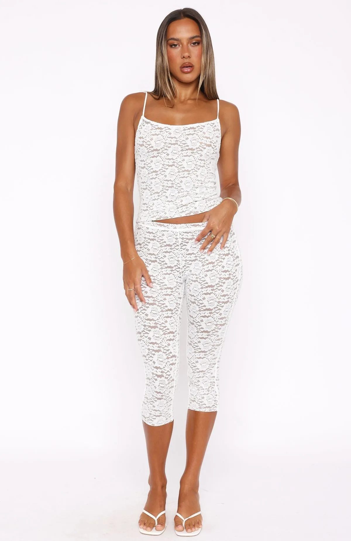 Vibe With Me Lace Capri Pants White