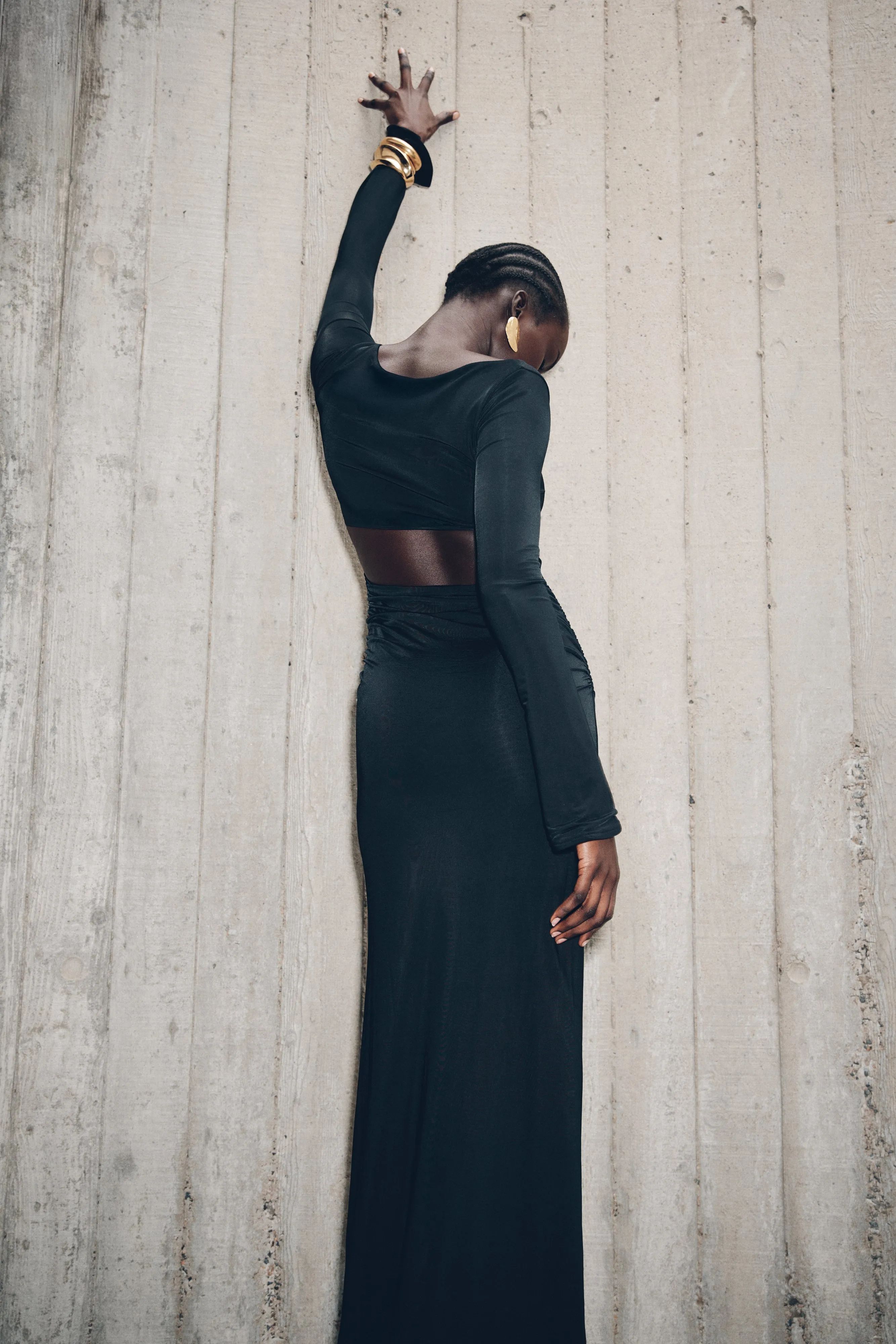 Vienna Slinky Cut Out Maxi Dress - Black