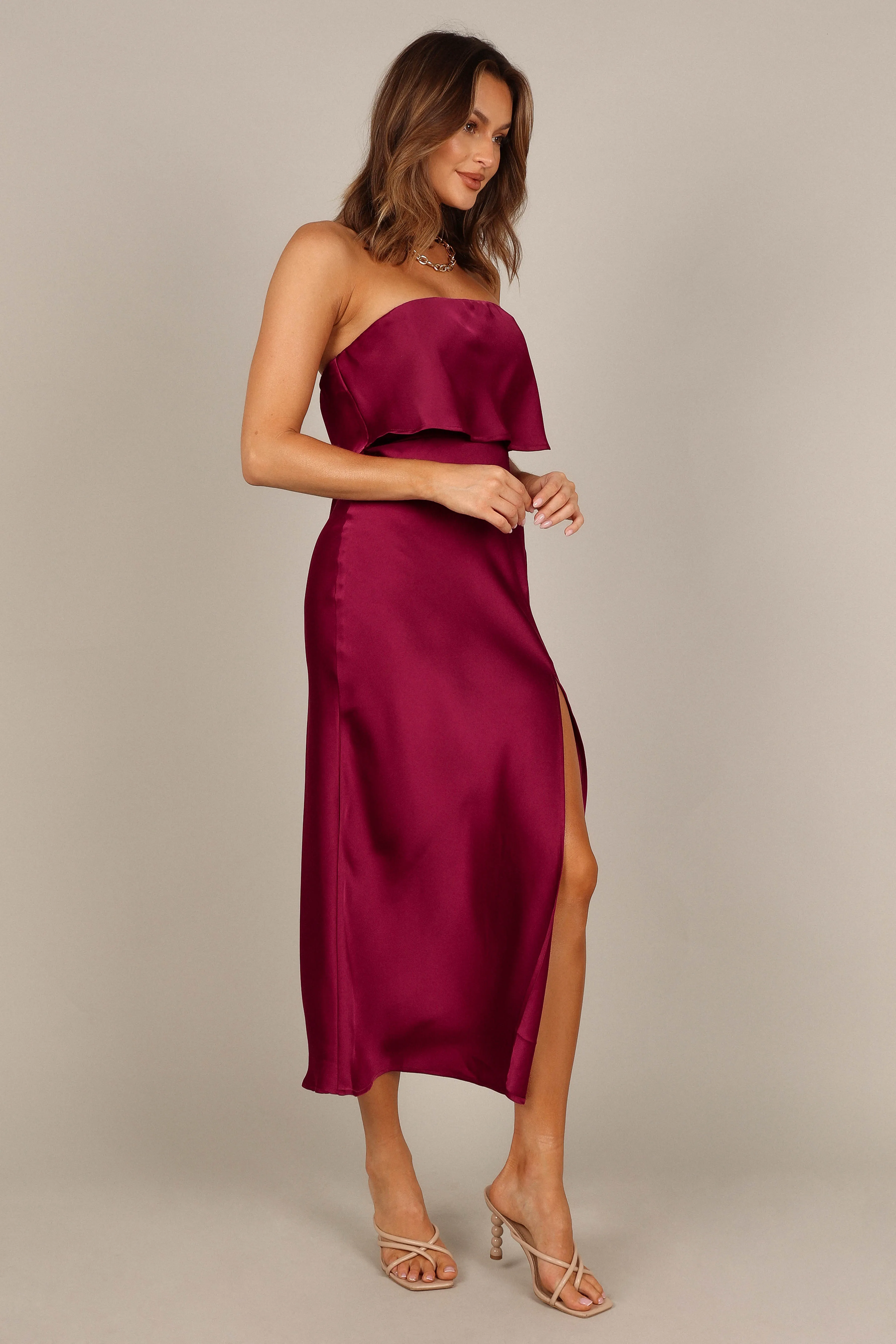 Vienna Strapless Midi Dress - Berry