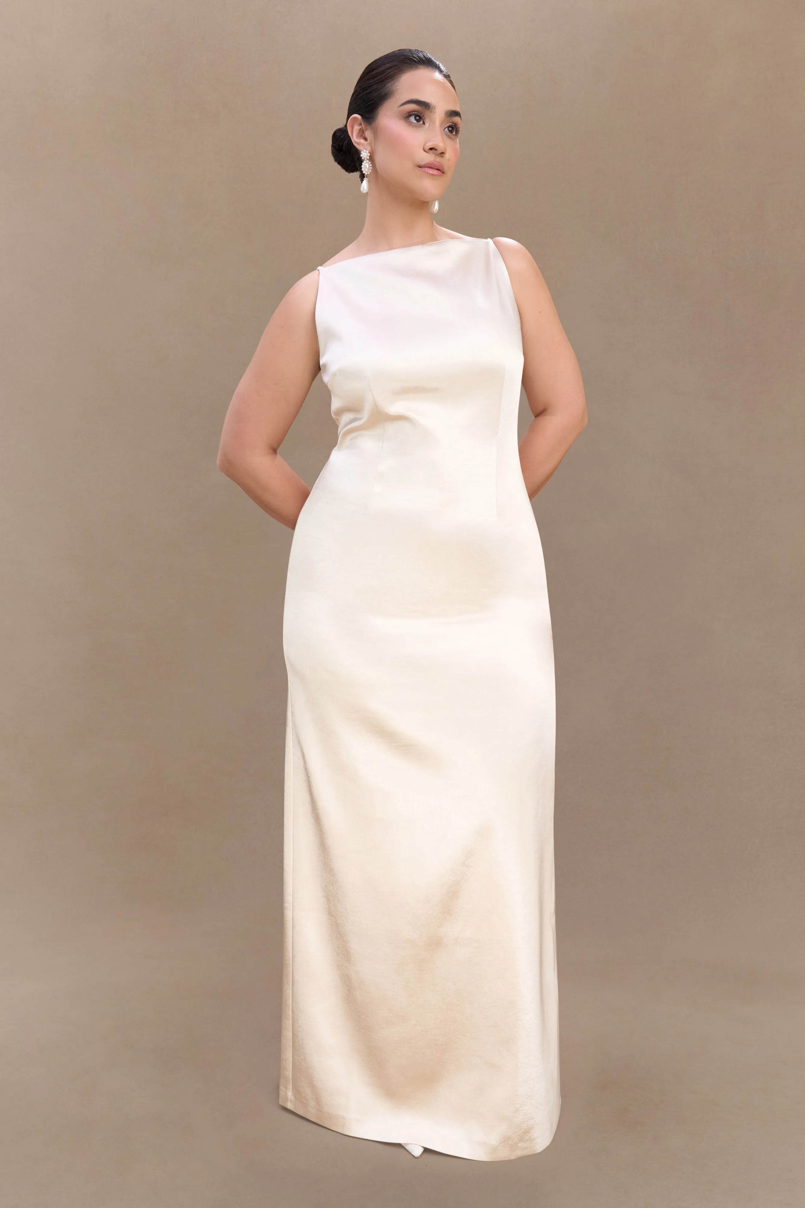 Violet Sleeveless Satin Maxi Dress - Blush Gold
