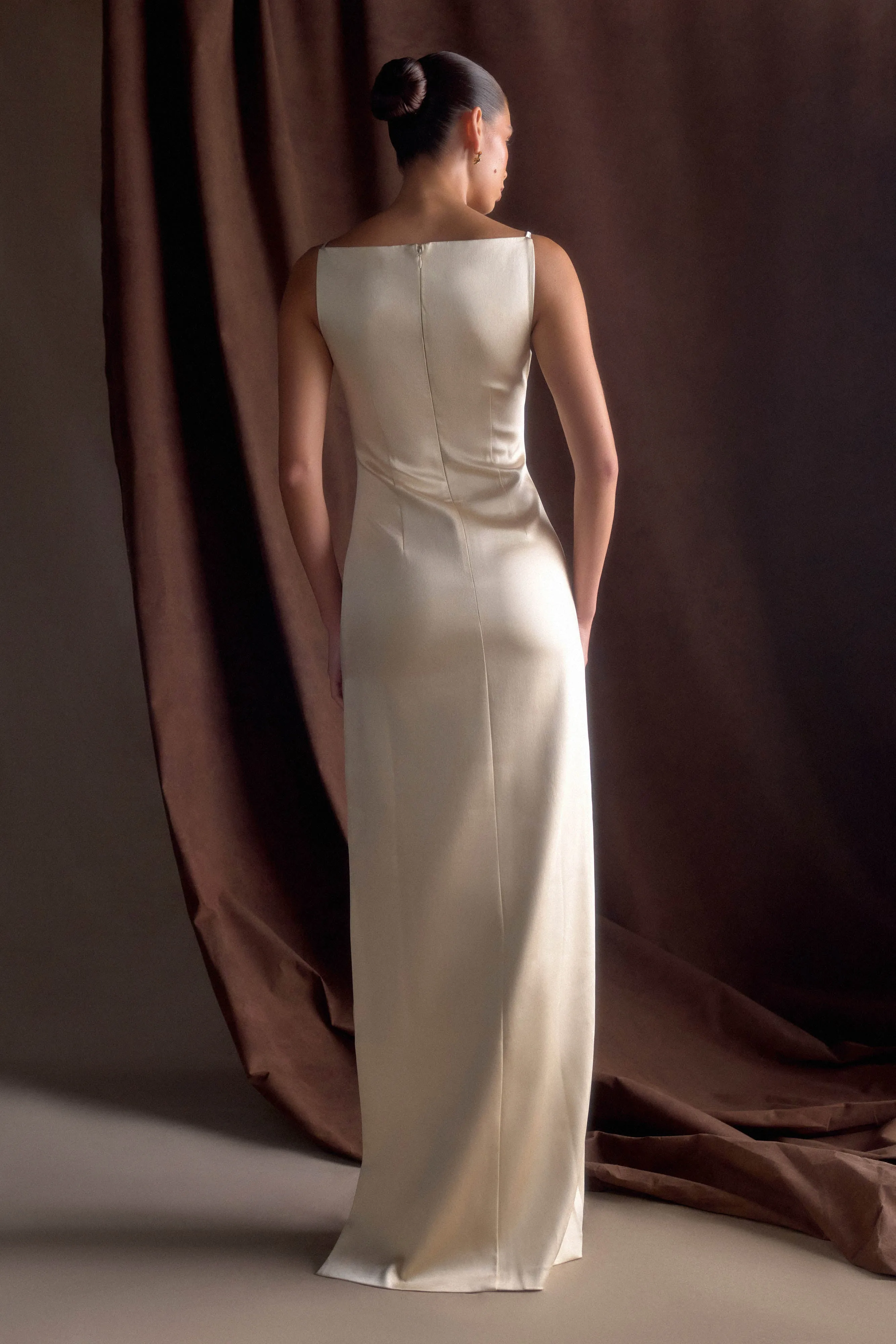 Violet Sleeveless Satin Maxi Dress - Blush Gold