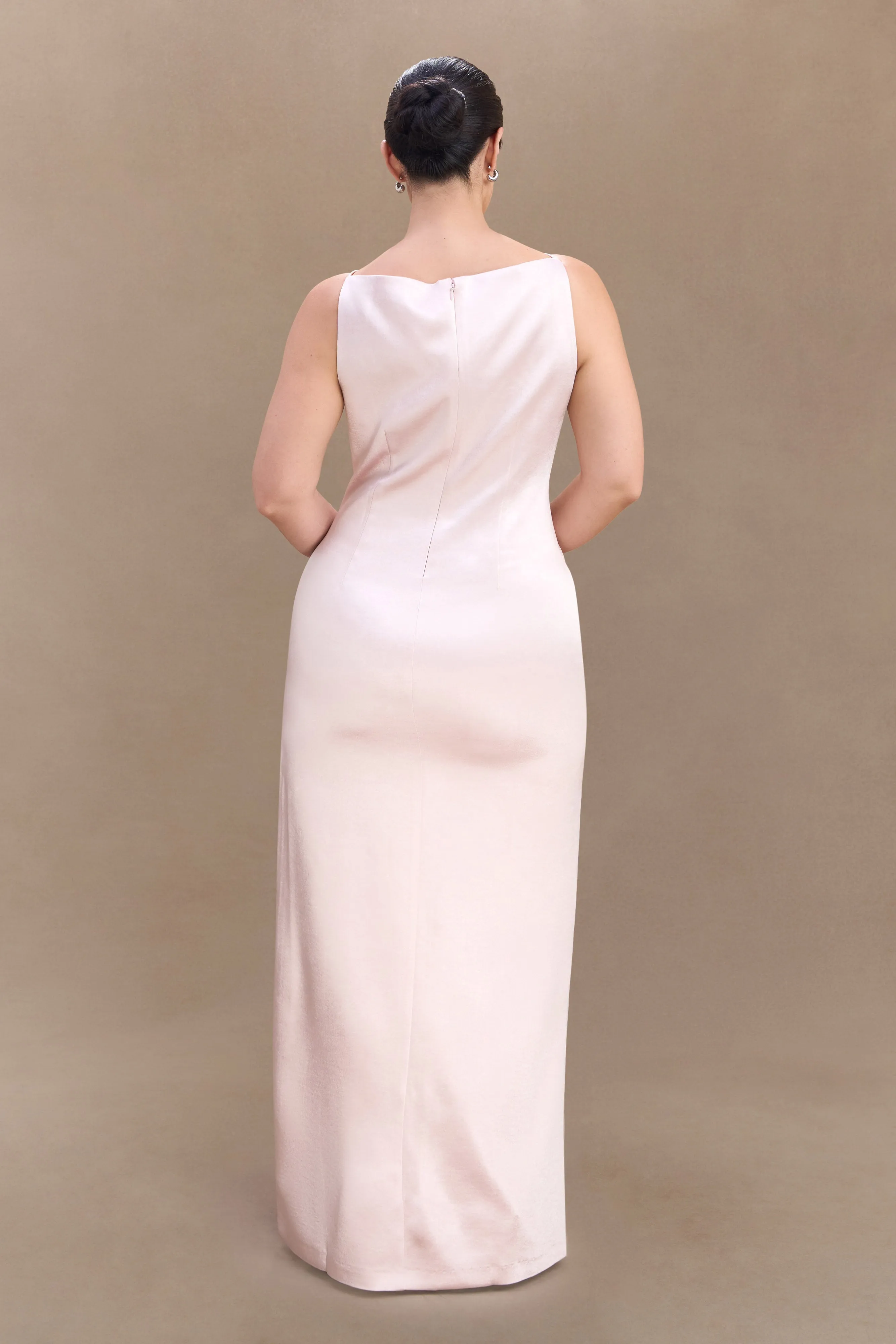 Violet Sleeveless Satin Maxi Dress - Soft Pink