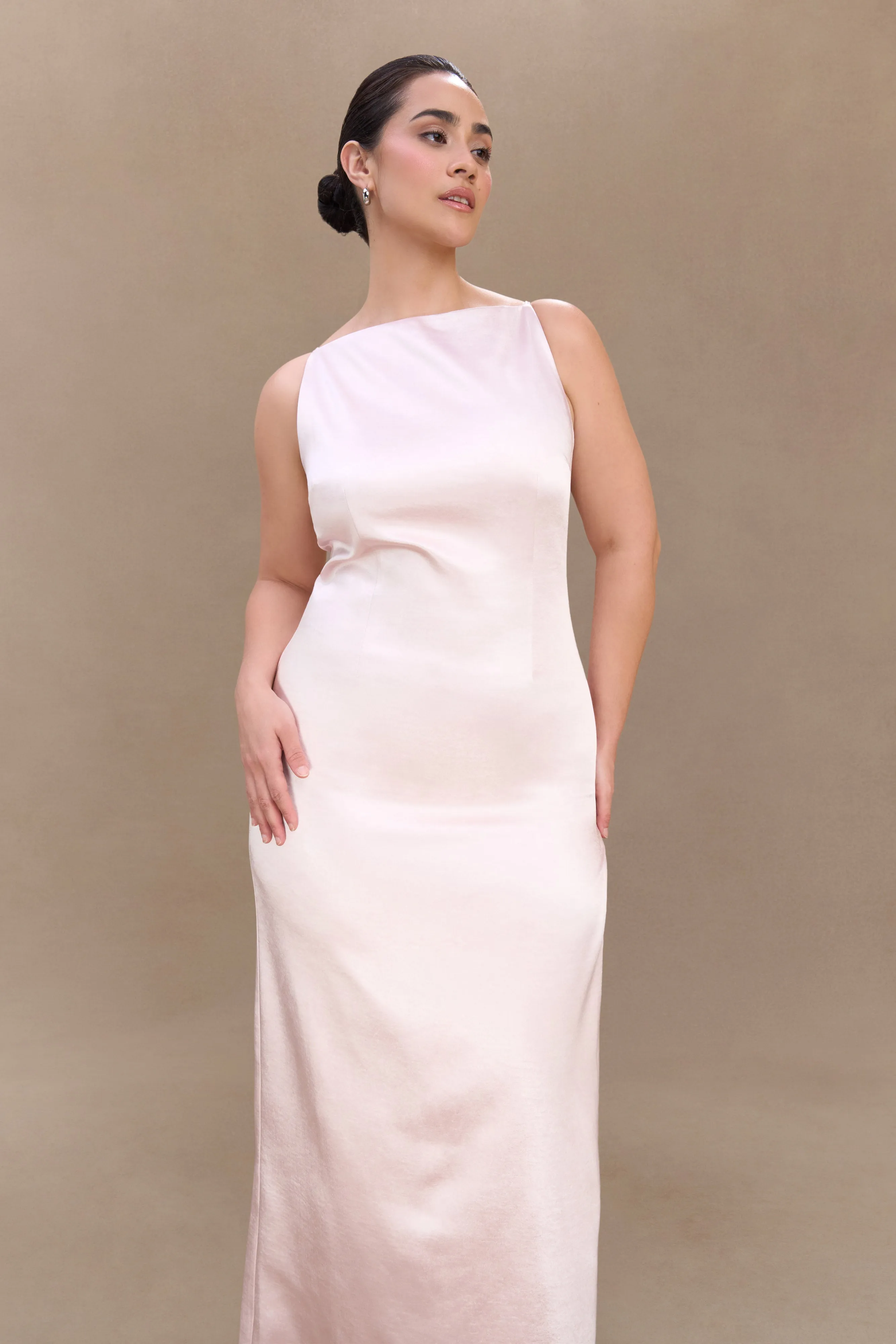 Violet Sleeveless Satin Maxi Dress - Soft Pink